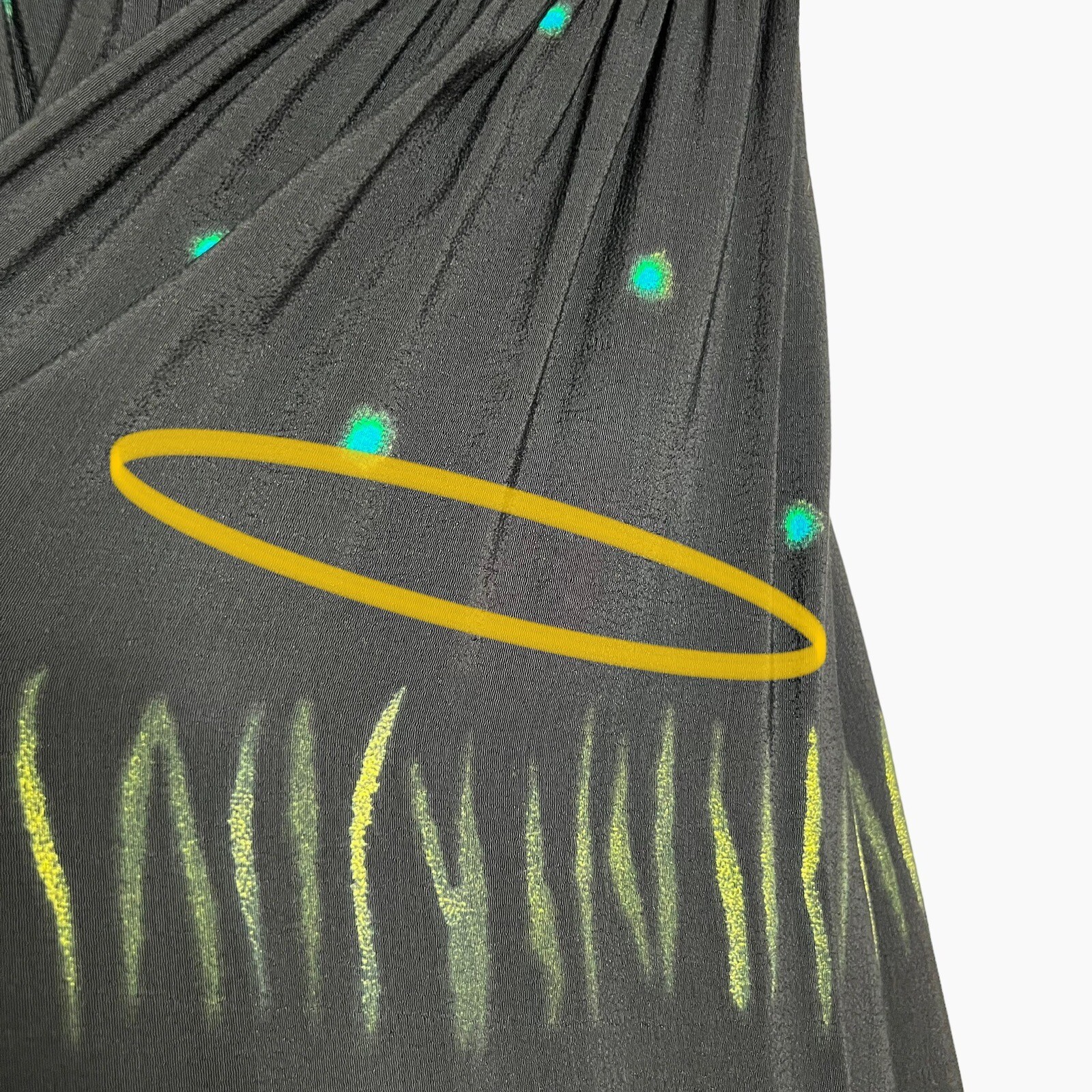 Vtg Nino Wong Rayon Black Teal & Bright Yellow Abstract Print Maxi Skirt Medium