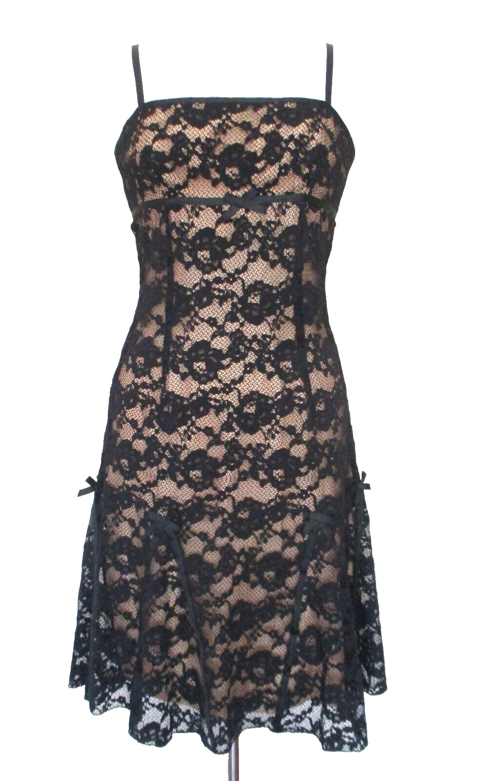 Vintage Laundry Shelli Segal Dress Black Lace Small Women Spaghetti Strap
