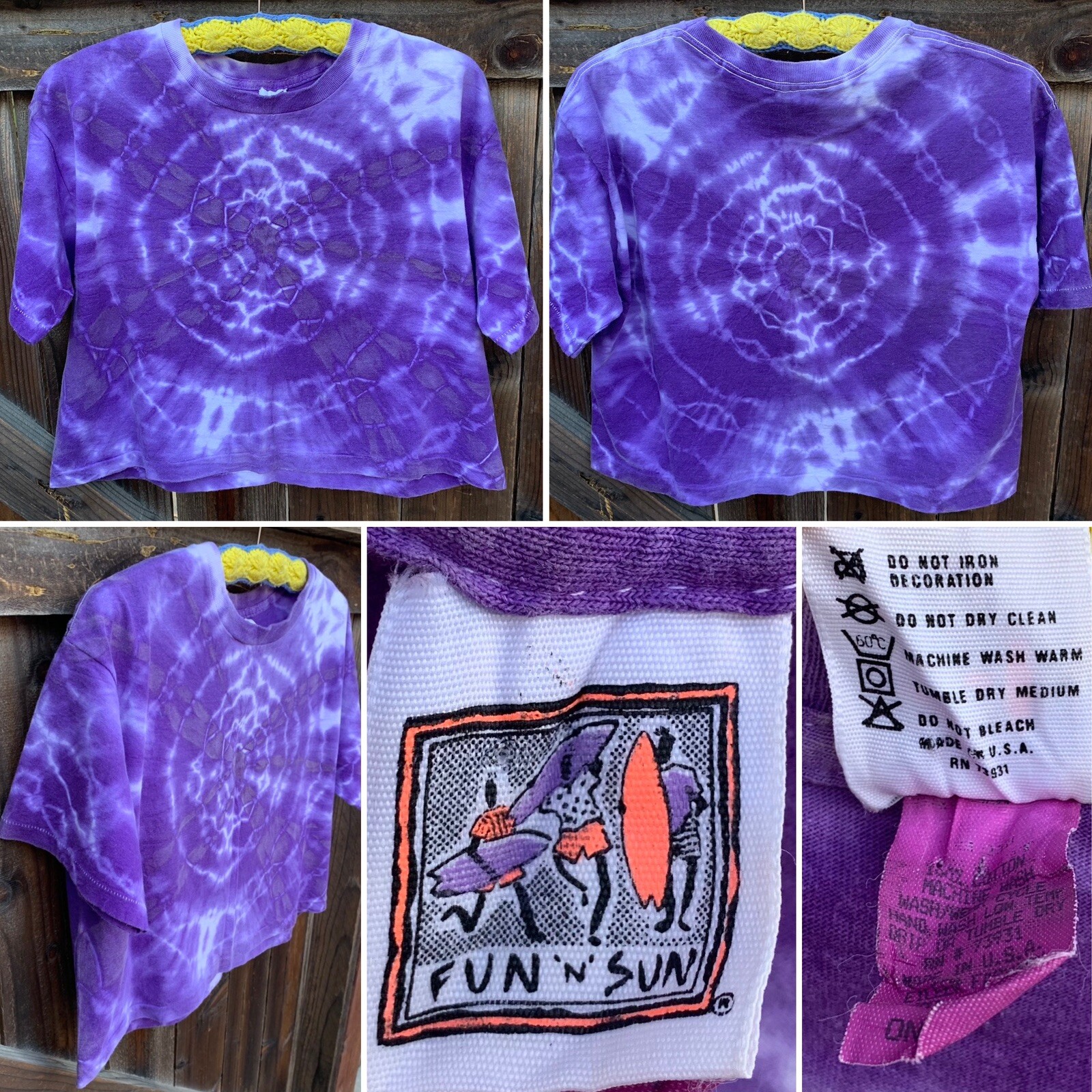 Vintage Fun N Sun T-Shirt Tie Dye Crop Top made in USA one size
