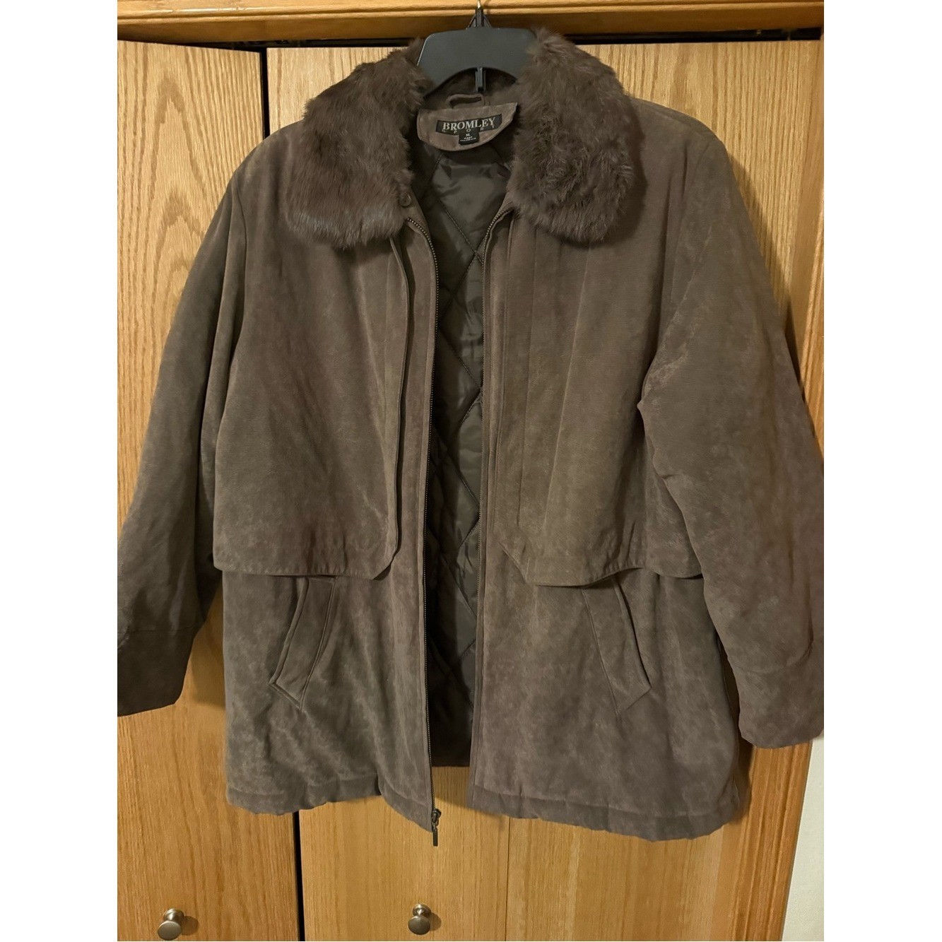 Bromley Sport Vintage Brown Suede Coat with Fur Collar
