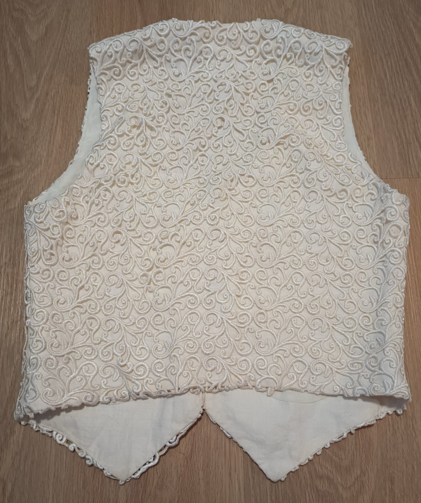 Vtg 80s BONNIE STRAUSS Soutache Embroidery Overlay Ivory Waistcoat Vest Top 6, M