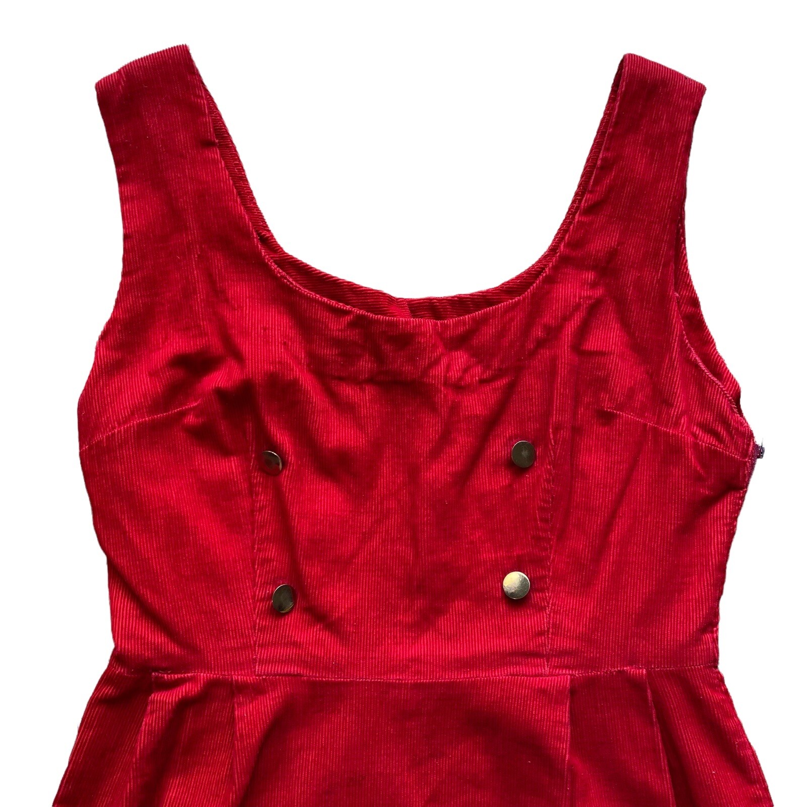 Vintage Handmade Dress 1960s Red Zip Button Accents 27” Waist 32” Bust