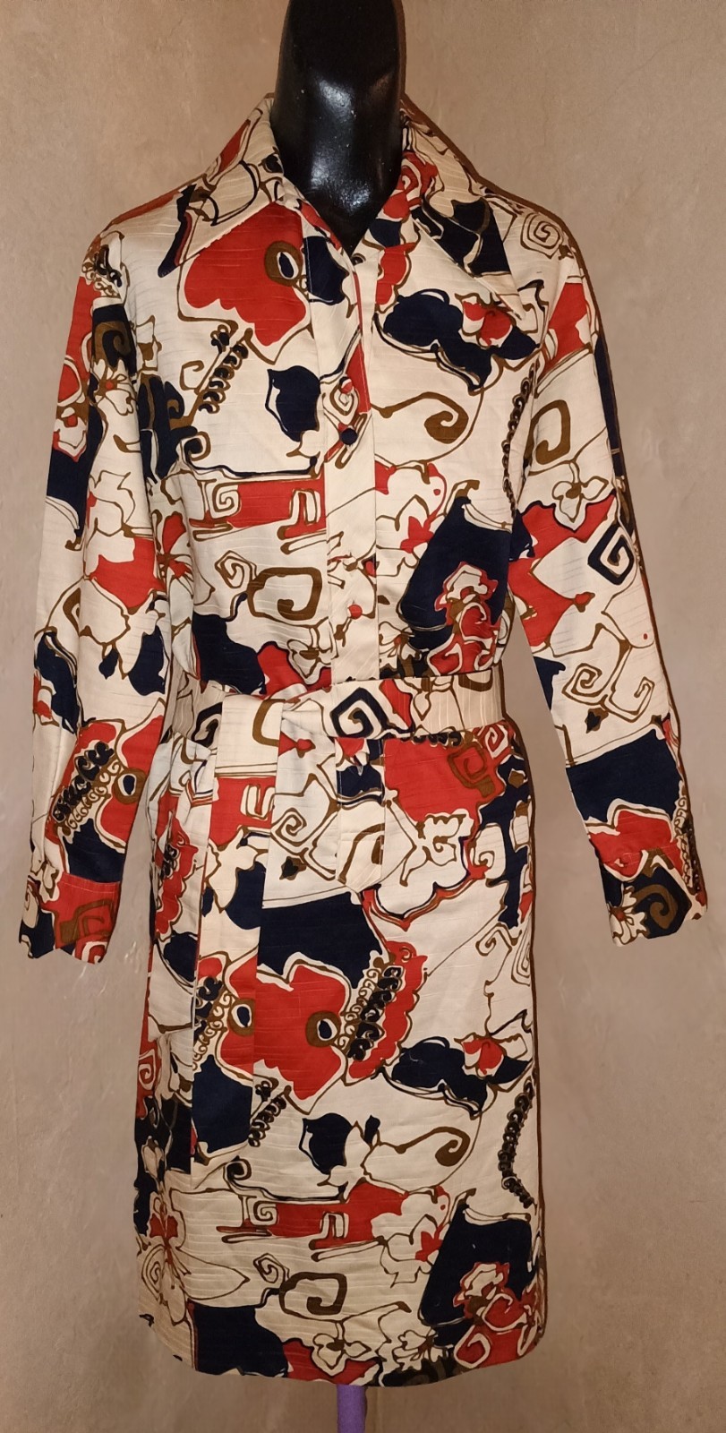 Vintage 60s Lanvin Paris New York OP Art MOD Shirt Dress Belted Dagger Collar