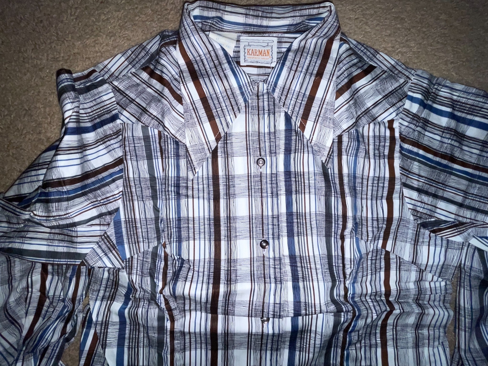 VTG 60S 70S WOMENS 36 KARMAN RAYON AMAZING STRIPE BUTTON WESTERN COWBOY SHIRT