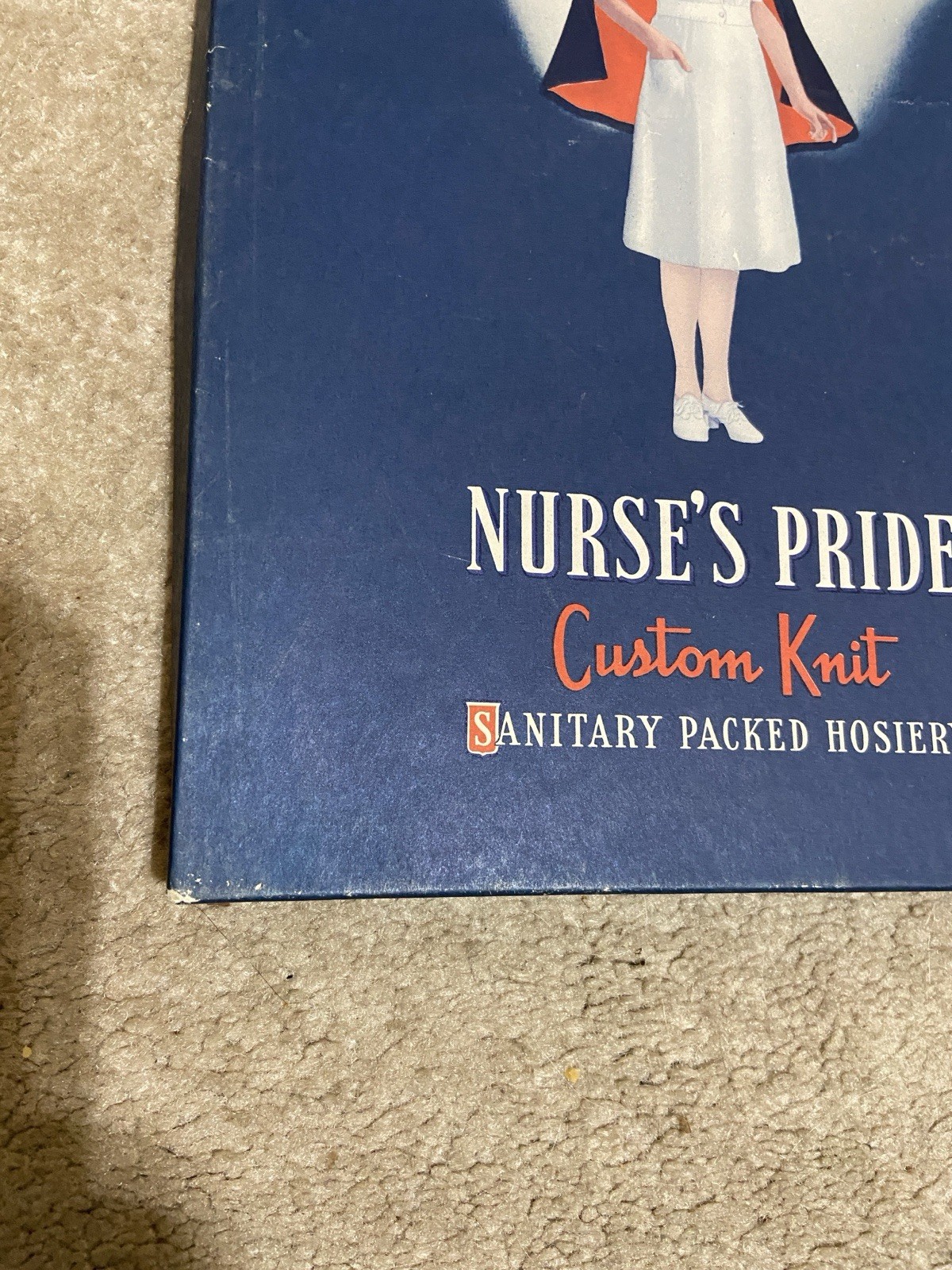 Vntg c1950s Nurse’s Pride Hosiery Cardboard Box w/ 2 Pair Knit Stockings in Pkg