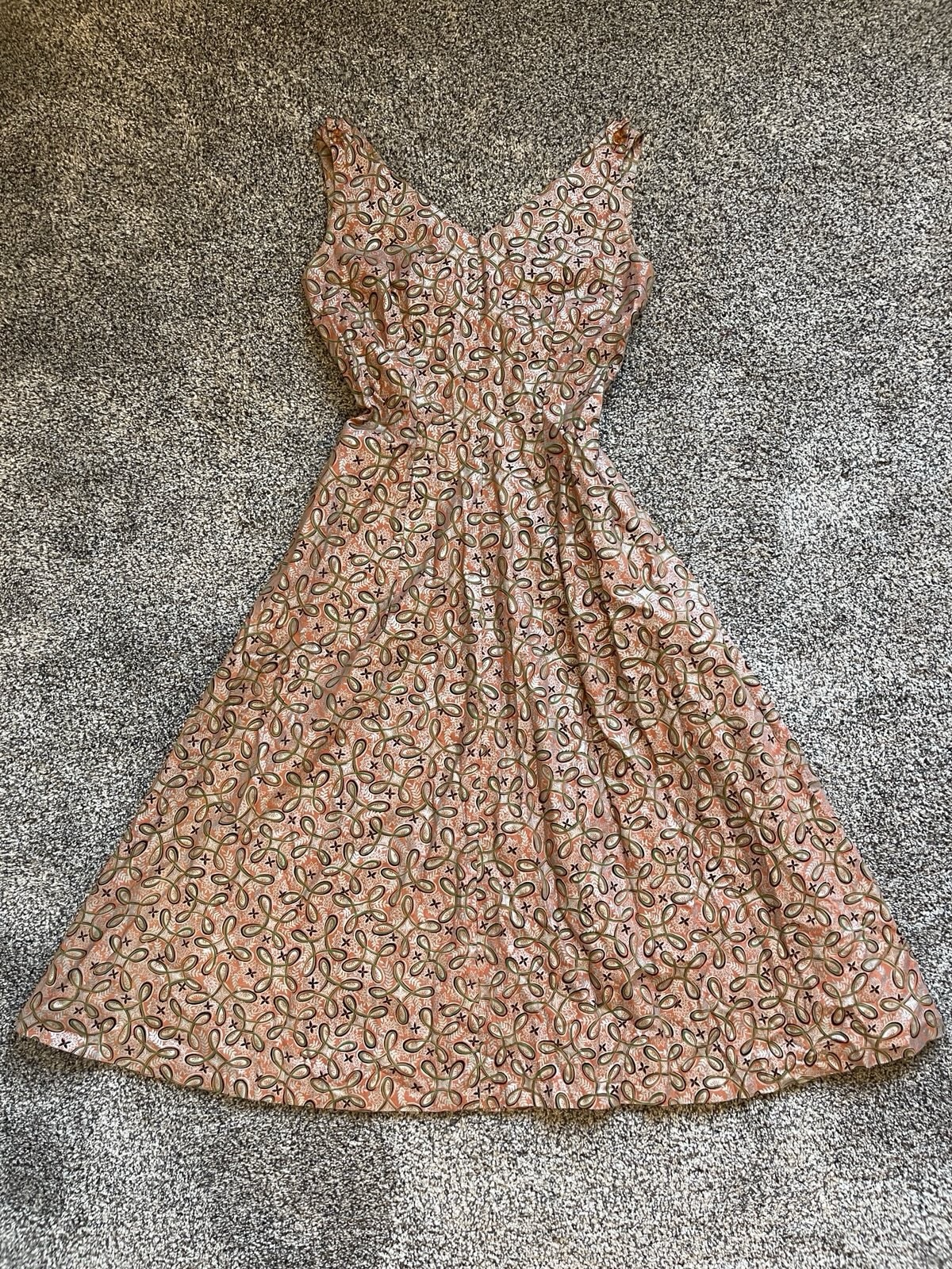 Vintage Homemade Sleeveless Patterened Print A-Line Midi Dress Approx Sz XS/S