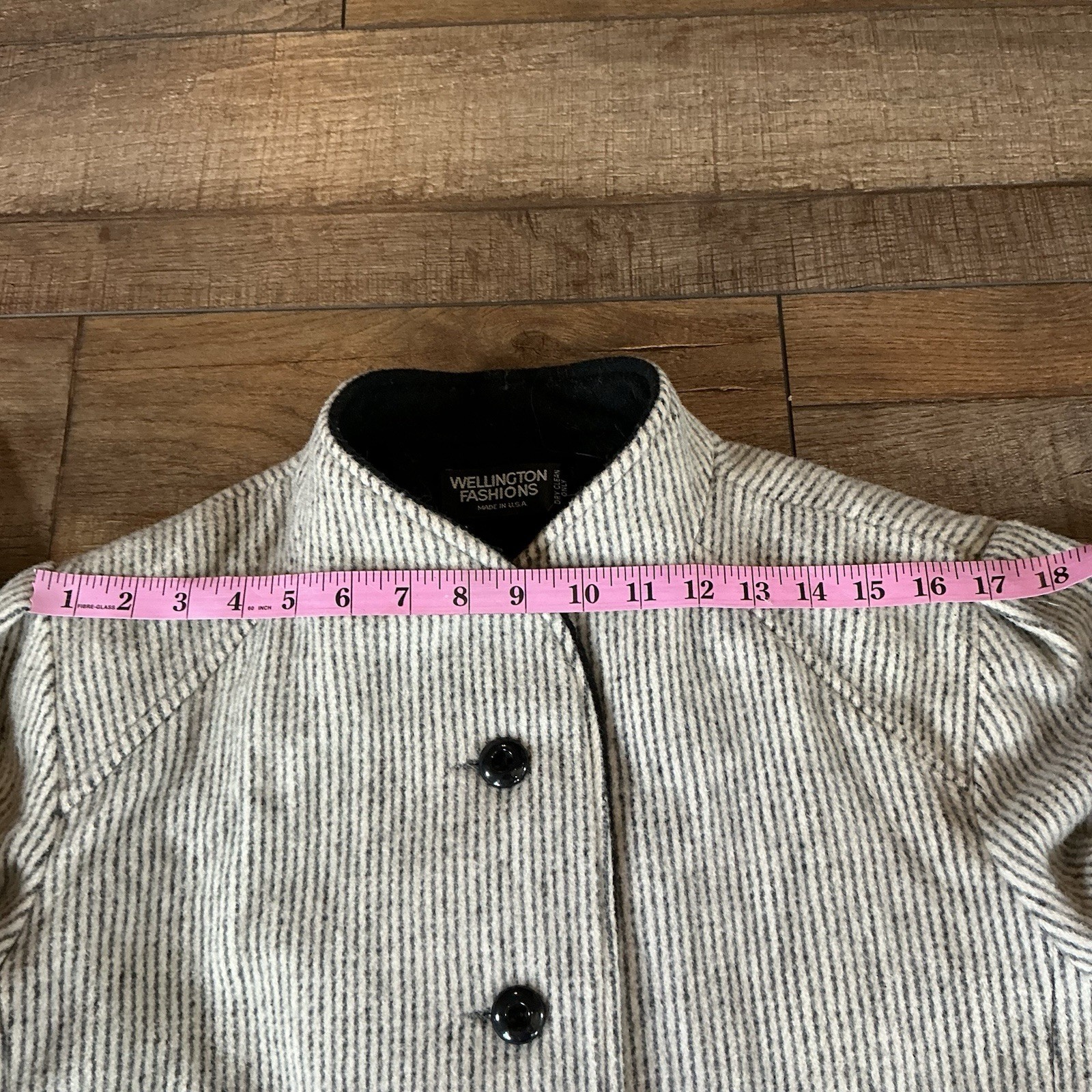 VTG Wellington Fashions Women’s Size L Pinstripe Wool Blend Coat USA Made #10102