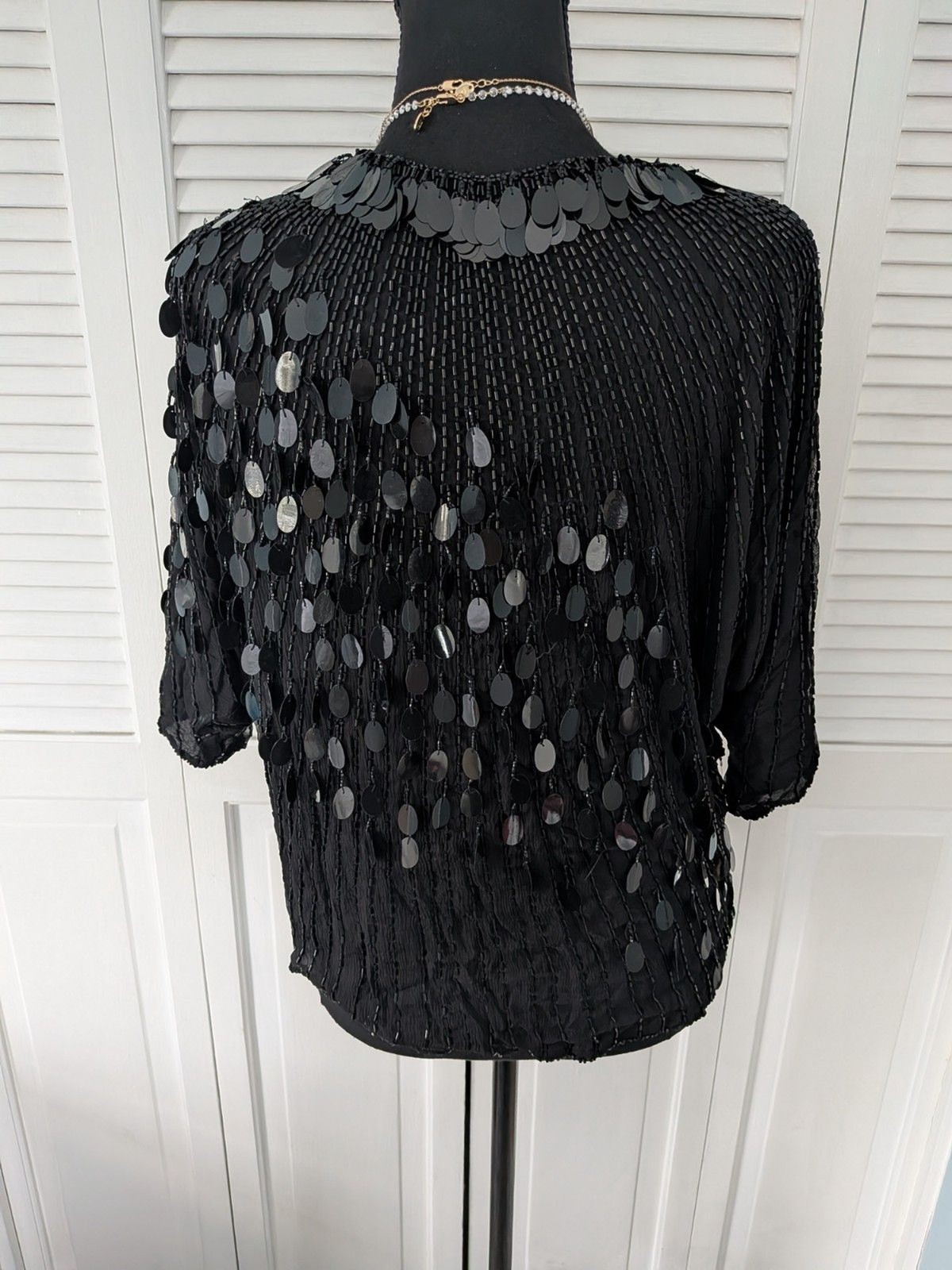 Vintage Ann Katrine Evening Top Women’s S Silk Beaded Sequin Formal Black Tie
