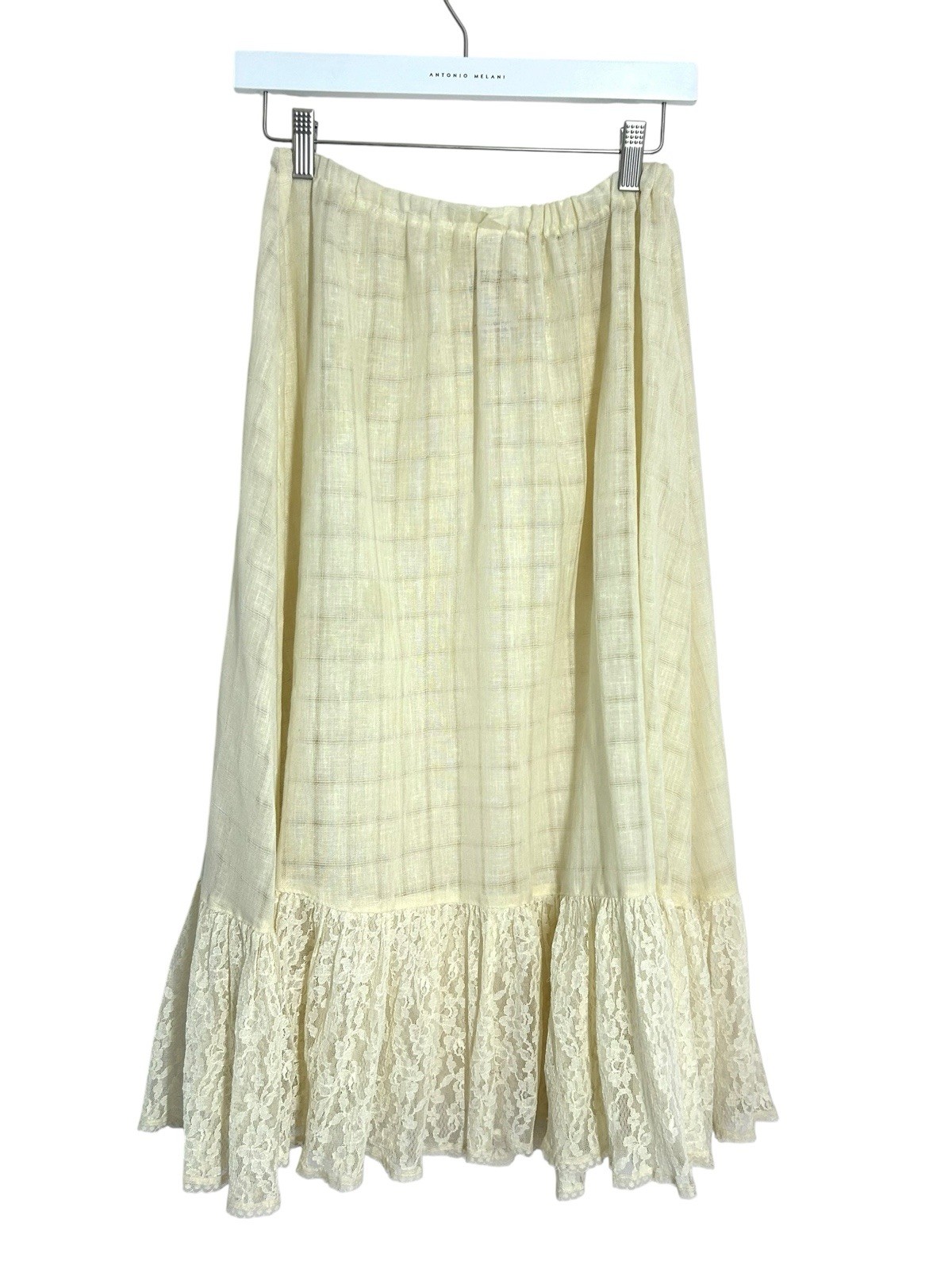 Gunne Sax 70s Vintage Semisheer Cream Lace Trim Midi Skirt Boho Cottage Prairie