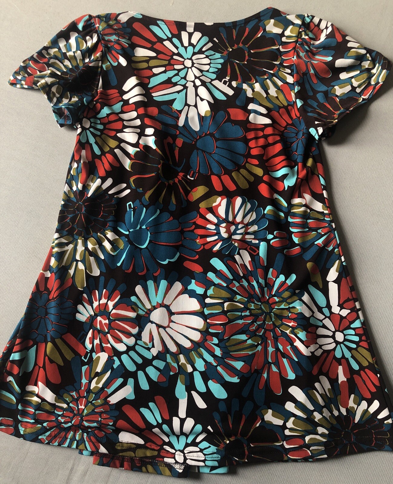 Vtg Jonden Groovy Hippie Brown Floral Pleated Babydoll Tunic Flowers Square Neck
