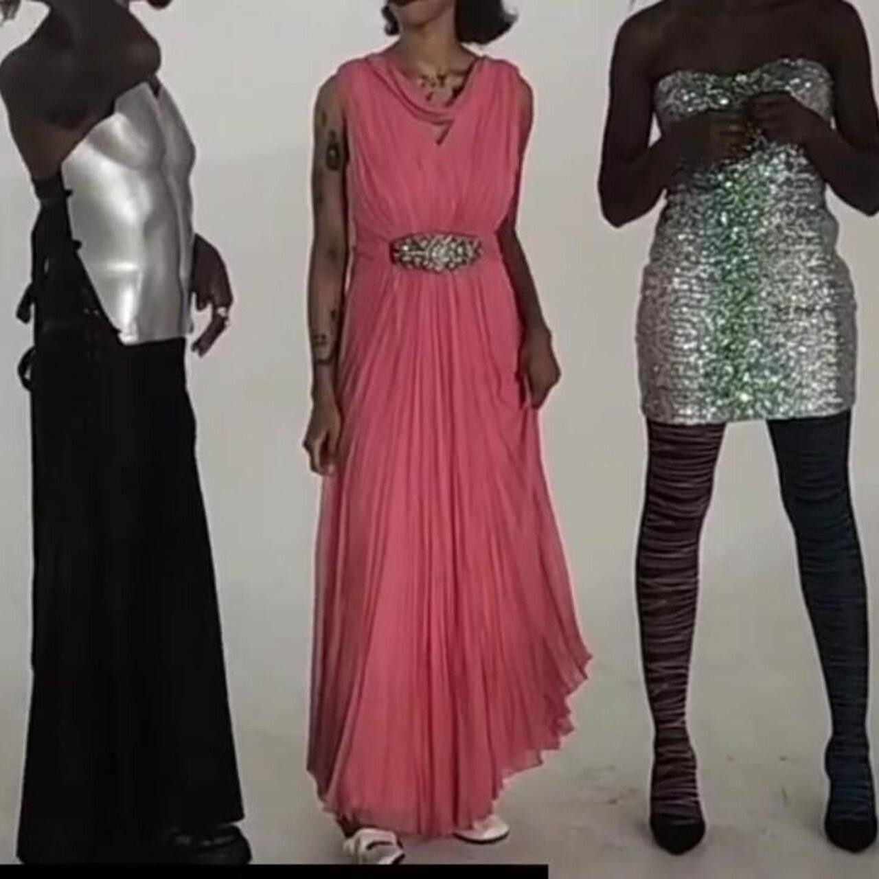 Vintage 60s Pink Silk Rayon Chiffon Gown with Rhinestone