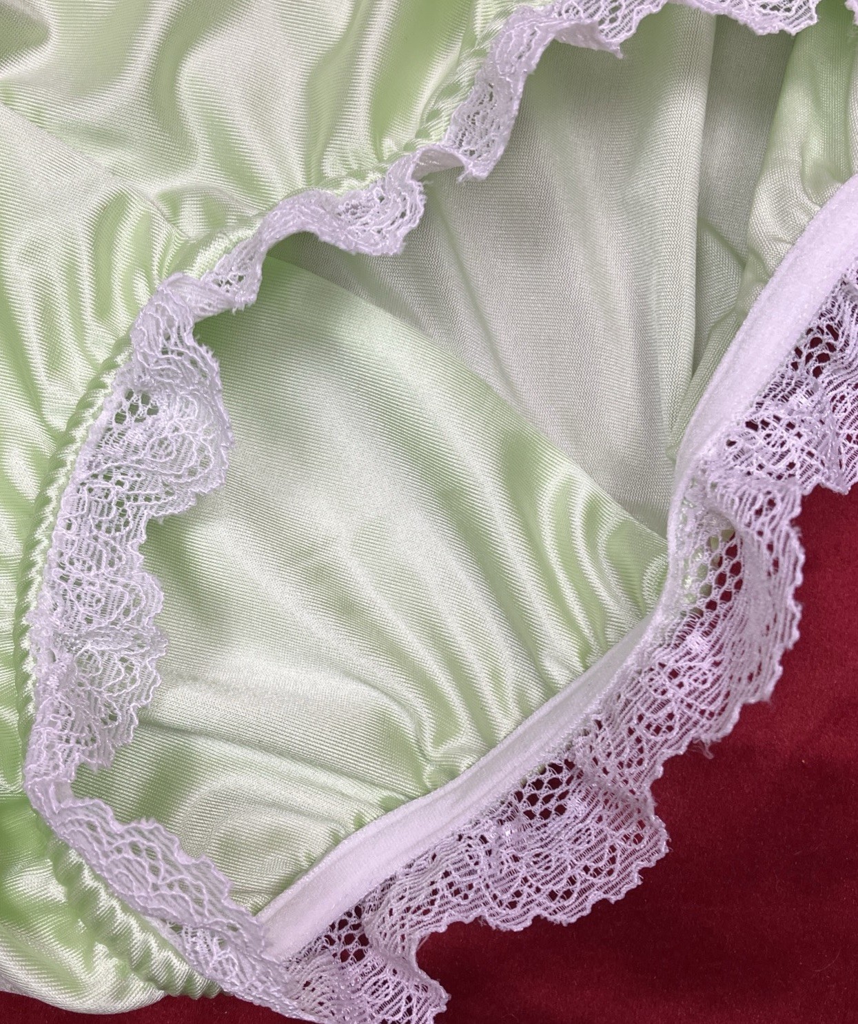 2x 3x Mushroom Gusset Panty Silky Nylon Satin Lace Brief Sissy Vintage styl