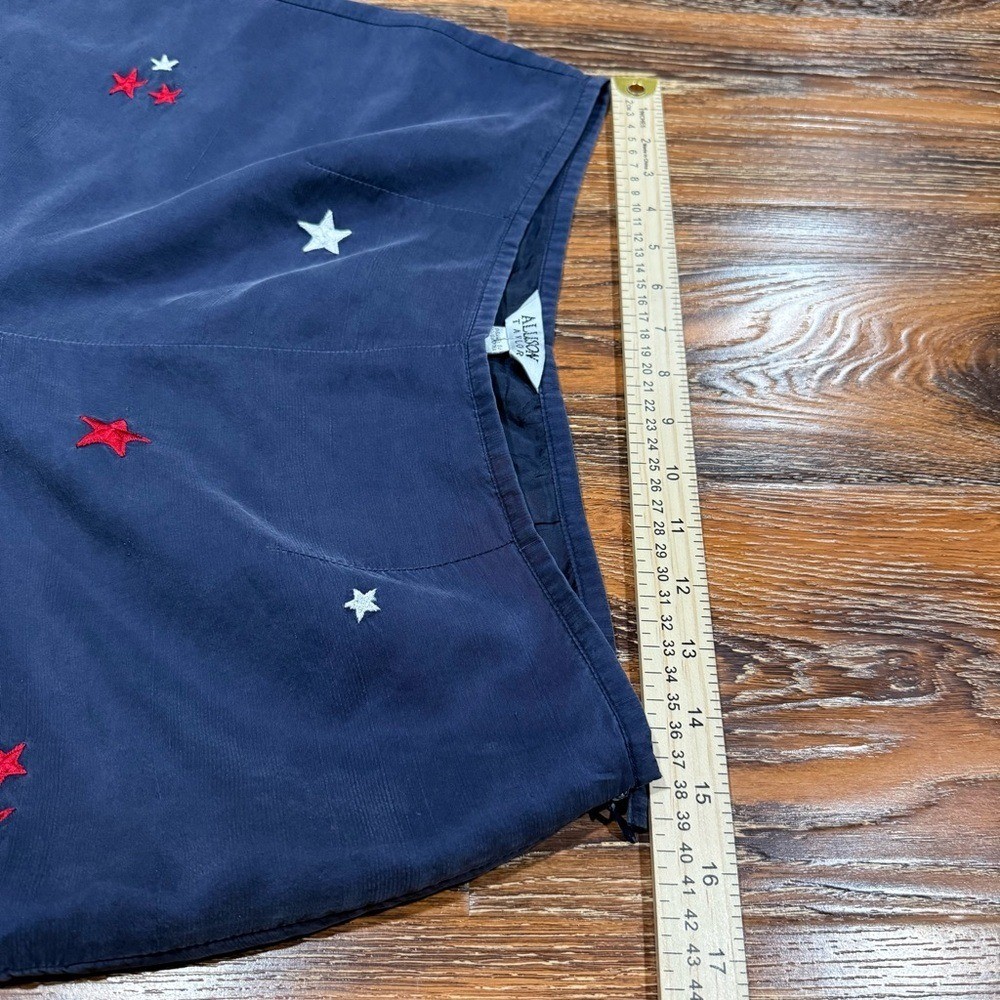 Vintage Allison Taylor Navy 100% Silk Pants Red White Star Embroidery Size 12 L