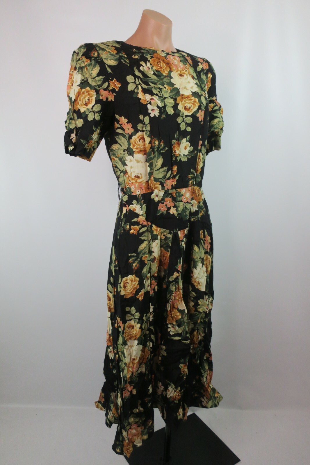 Flare Rayon Sundress Flowy VTG 80s Ed Micahels Sleeveless Floral Fit 7/8 Maxi