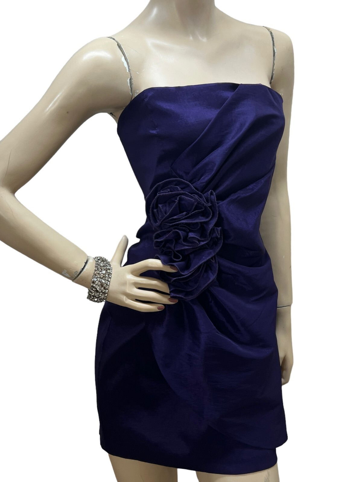 M~L Vtg 80s Purple Dress Wrap Front BOW Prom Party Club Strapless Let’s Fashion
