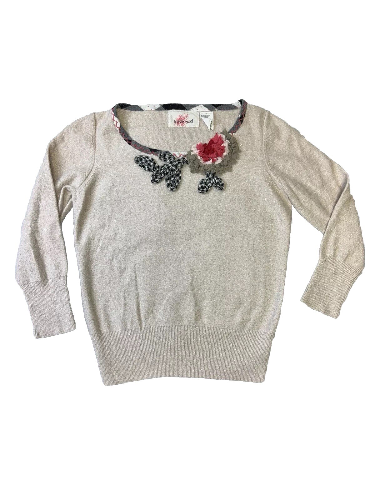 VNTG Anthropologie Karen Nicol Sweater Cashmere Blend, Beige Metallic SZ Medium