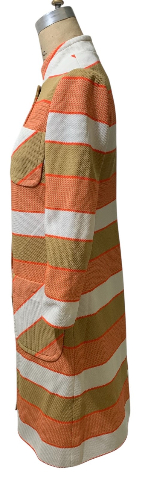 HANBURY LTD. Vintage 70s Women’s Mod Orange Tan White Striped Coat Dress – Sz M