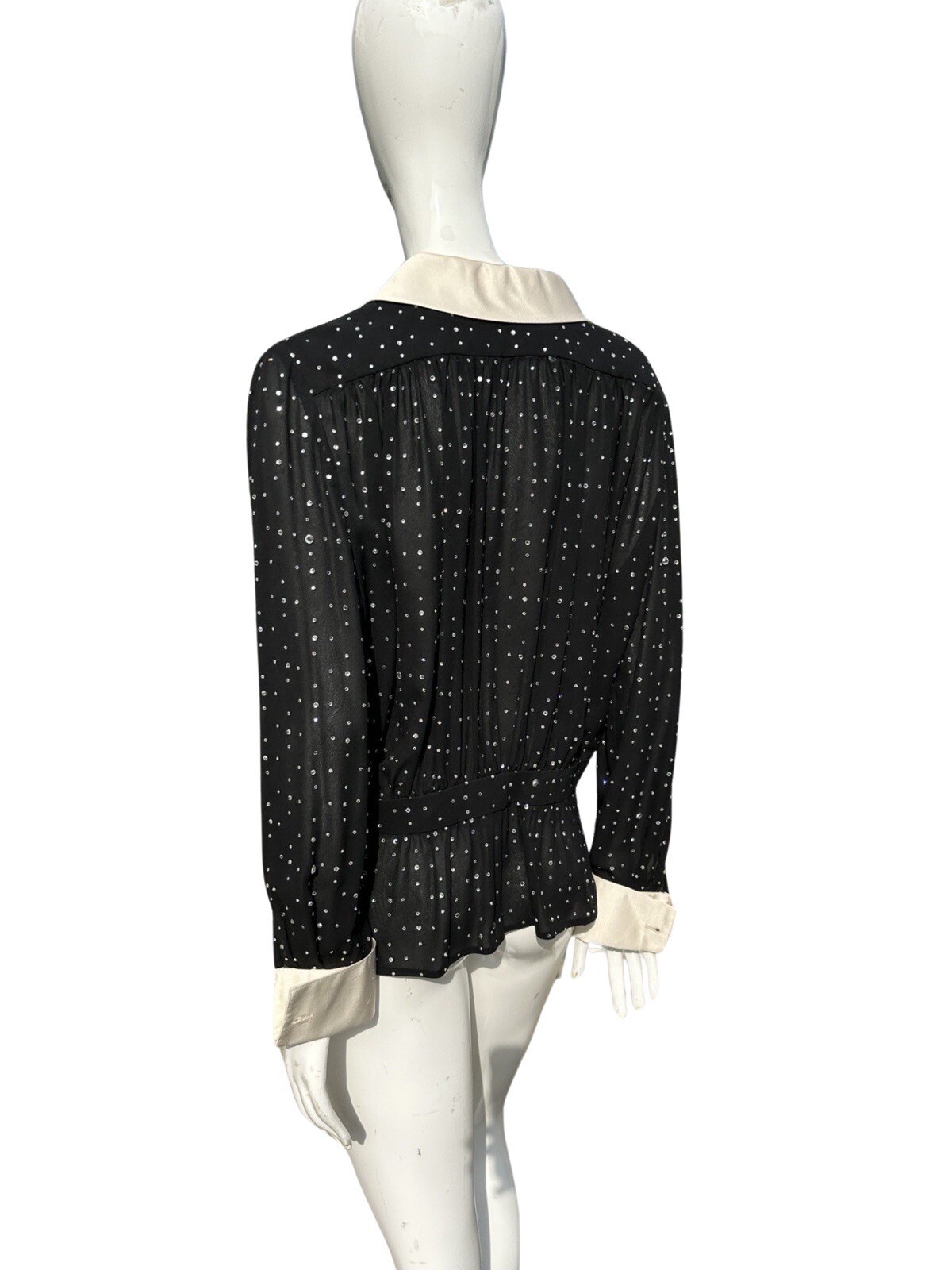 Vintage 70s DISCO VALENTINO night Sheer Sexy Swarovski Cristals Studded Blouse