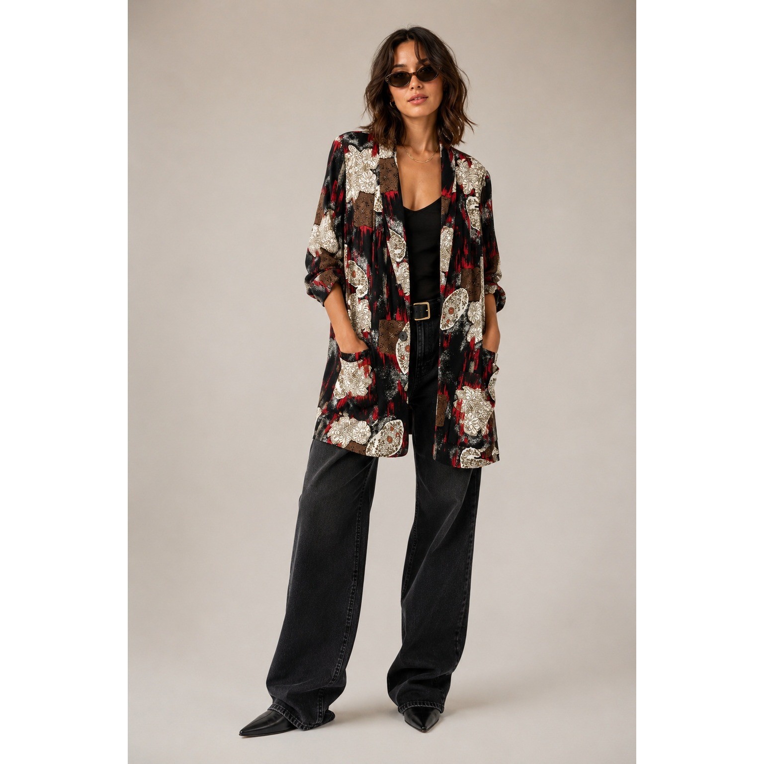 Vintage Kensington Square Abstract Floral Duster Blazer Jacket USA Made Medium