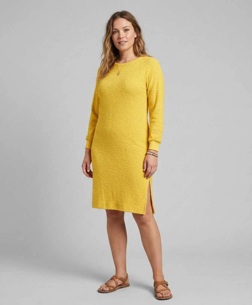 Vintage 70s Jonathan Logan Yellow Lightweight Long Sleeve Knit Dress 12 L