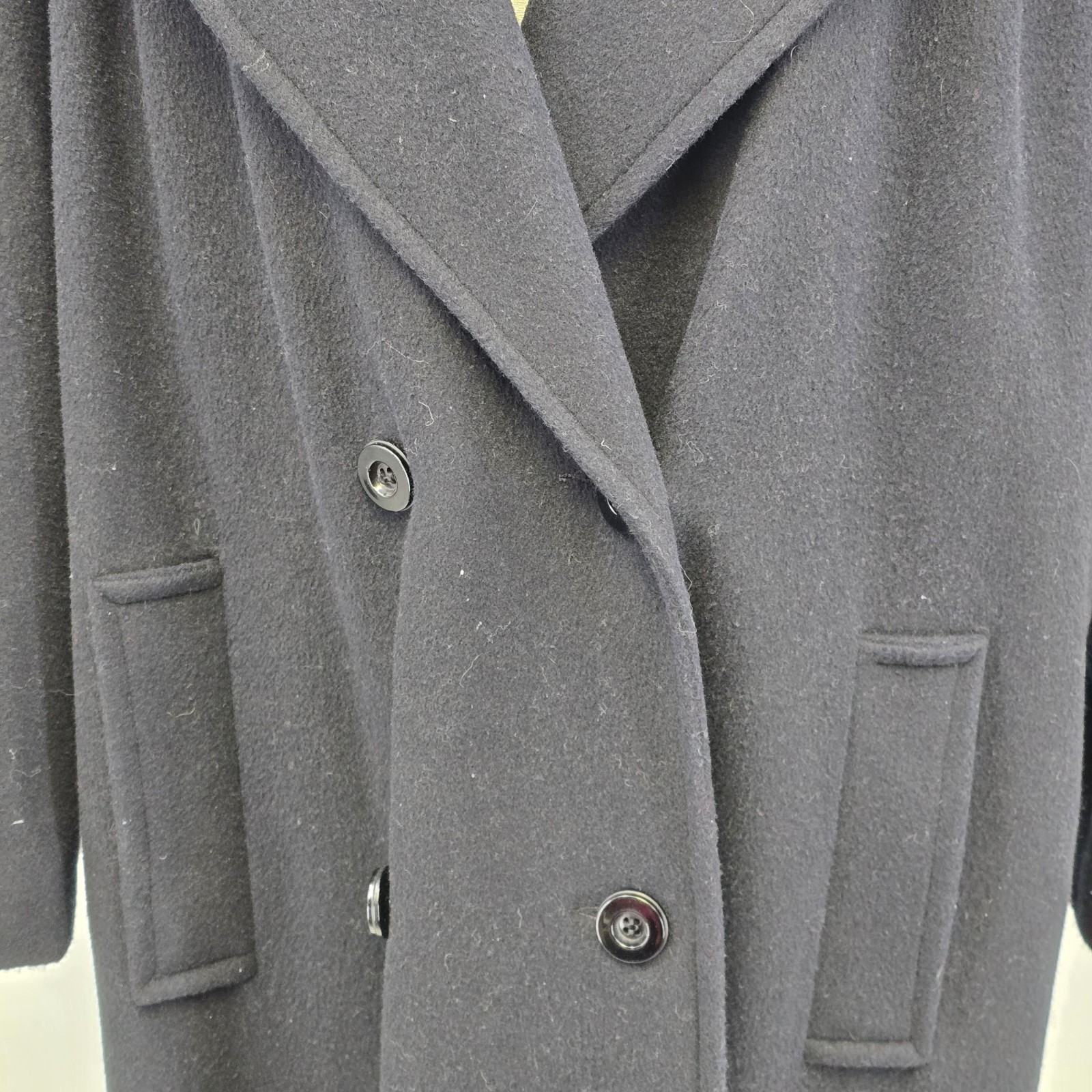 Perlette Black P-Coat Wool Blend Double Breasted Long Coat USA Made Vtg