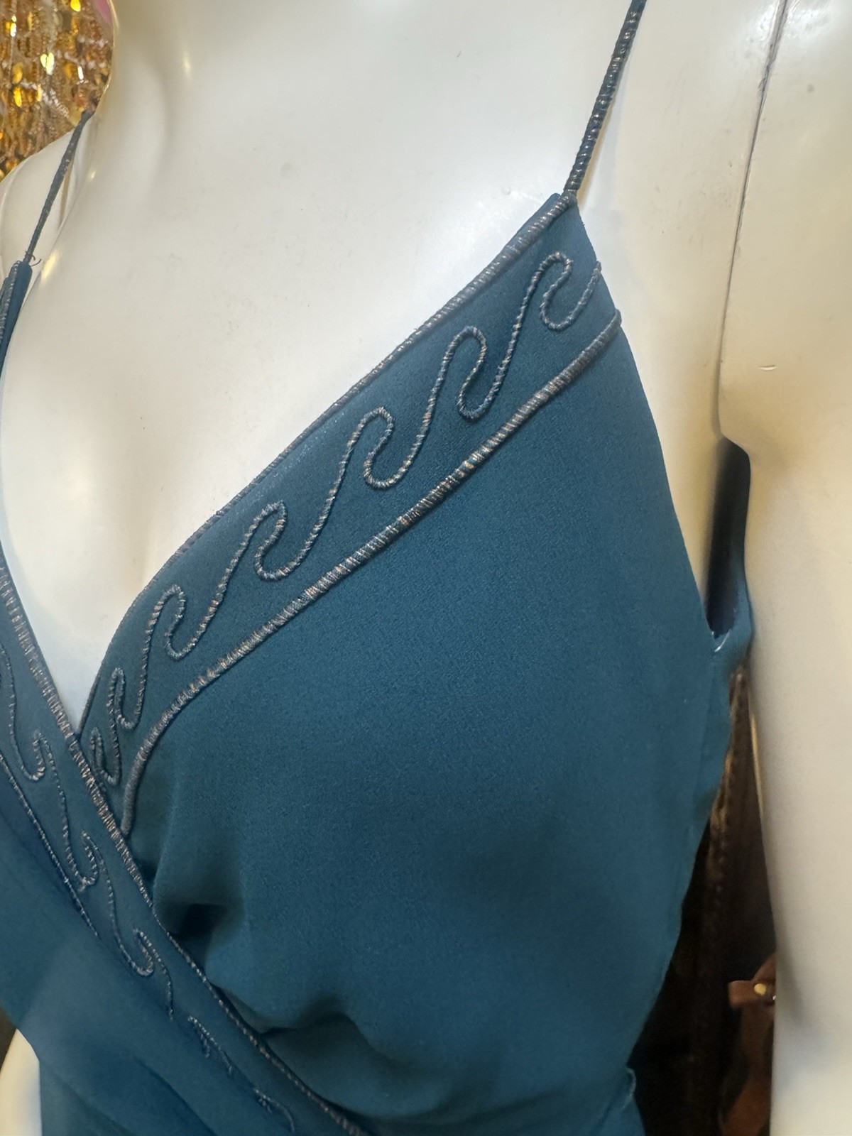 Vintage 1970’s Dress 70’s David Morris Teal Blue Dress ILGWU S/M