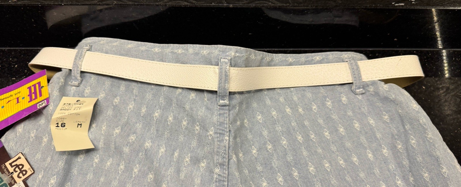 Vtg 90s NWT Misses Sz 16 LEE Lites Jean Shorts Pale Blue Embroidery Belt Yoke