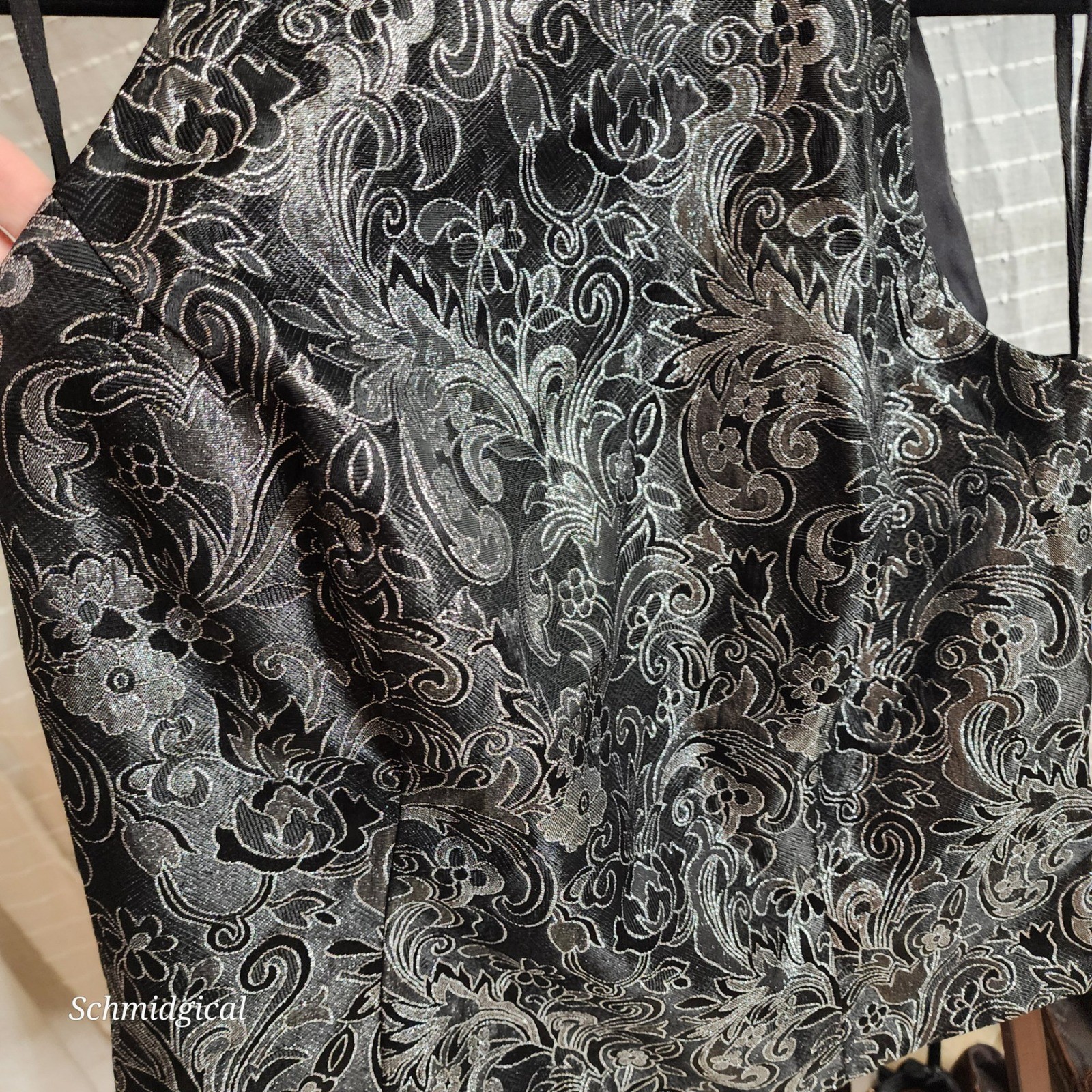 Vintage Michaelangelo Silver Metallic Floral Brocade Halter Mock Neck Top 90s 12