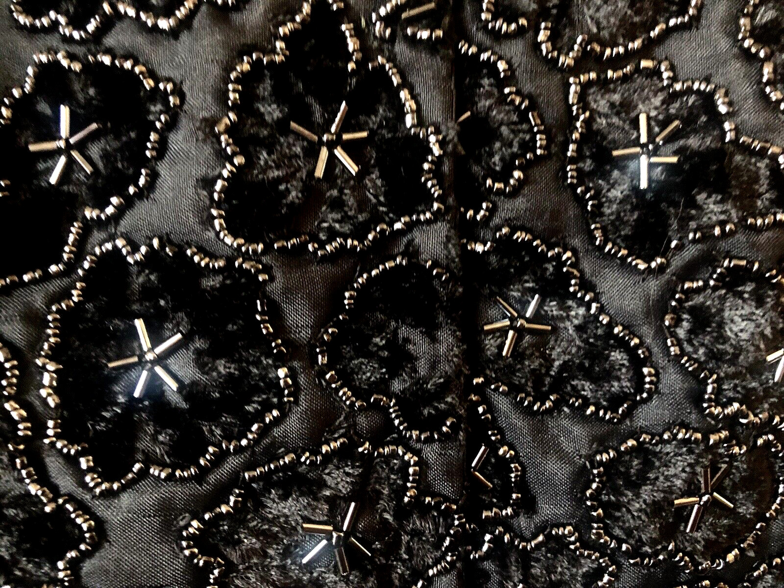 Vintage STENAY Sequin & Beaded Black Silk TOP, Sleeveless, Velvet Flowers, Sz 10