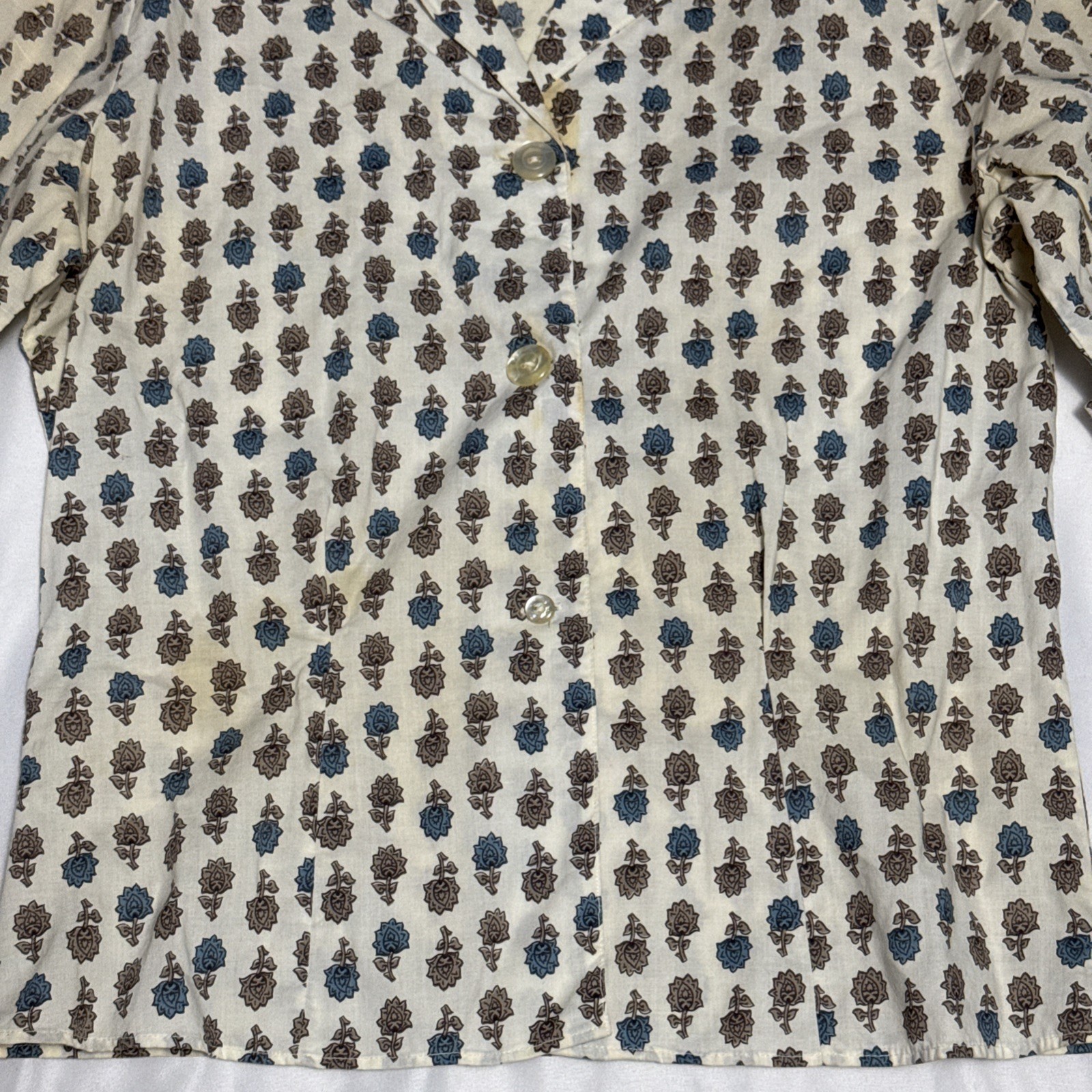 1960’s-1970’s Ship N Shore Button Up Blouse Shirt Rose Floral Pattern VTG READ