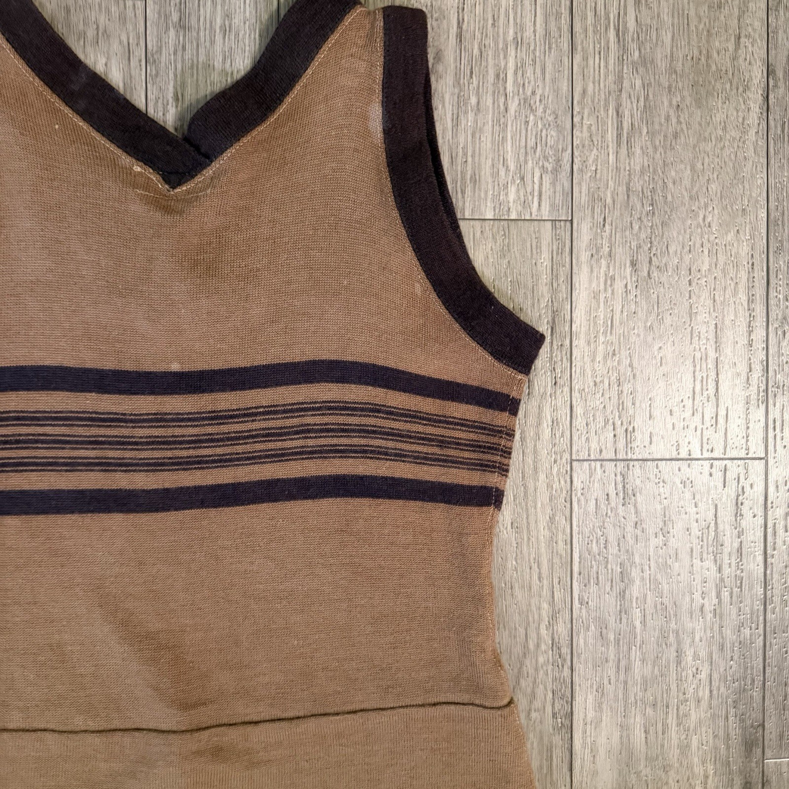 Vintage 1920s Bentzknit Wool Swimsuit Antique Bathing Suit Womens Brown Striped