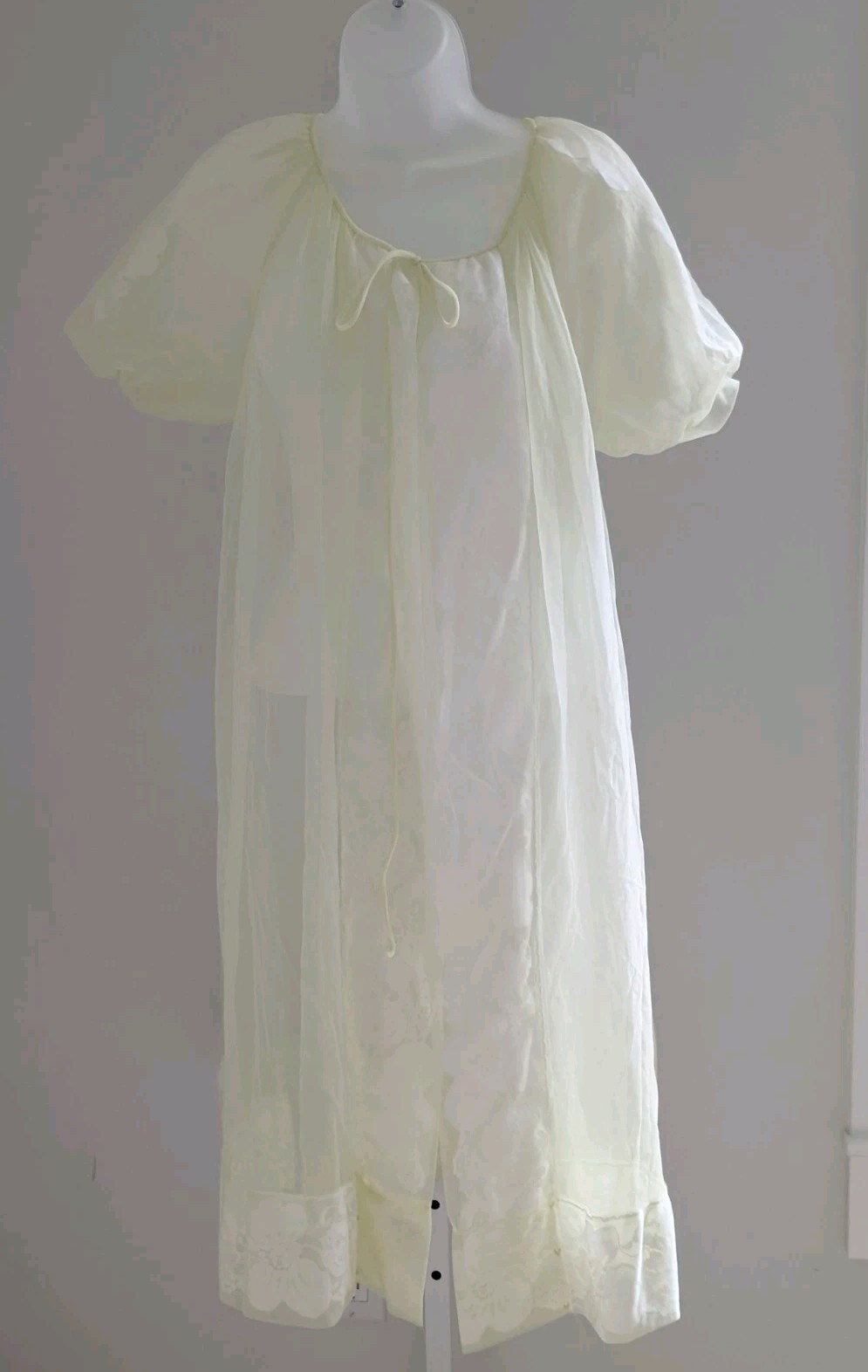 Vintage Miss Elaine Women Sheer 60s Peignoir Robe Chiffon Lace Sz M