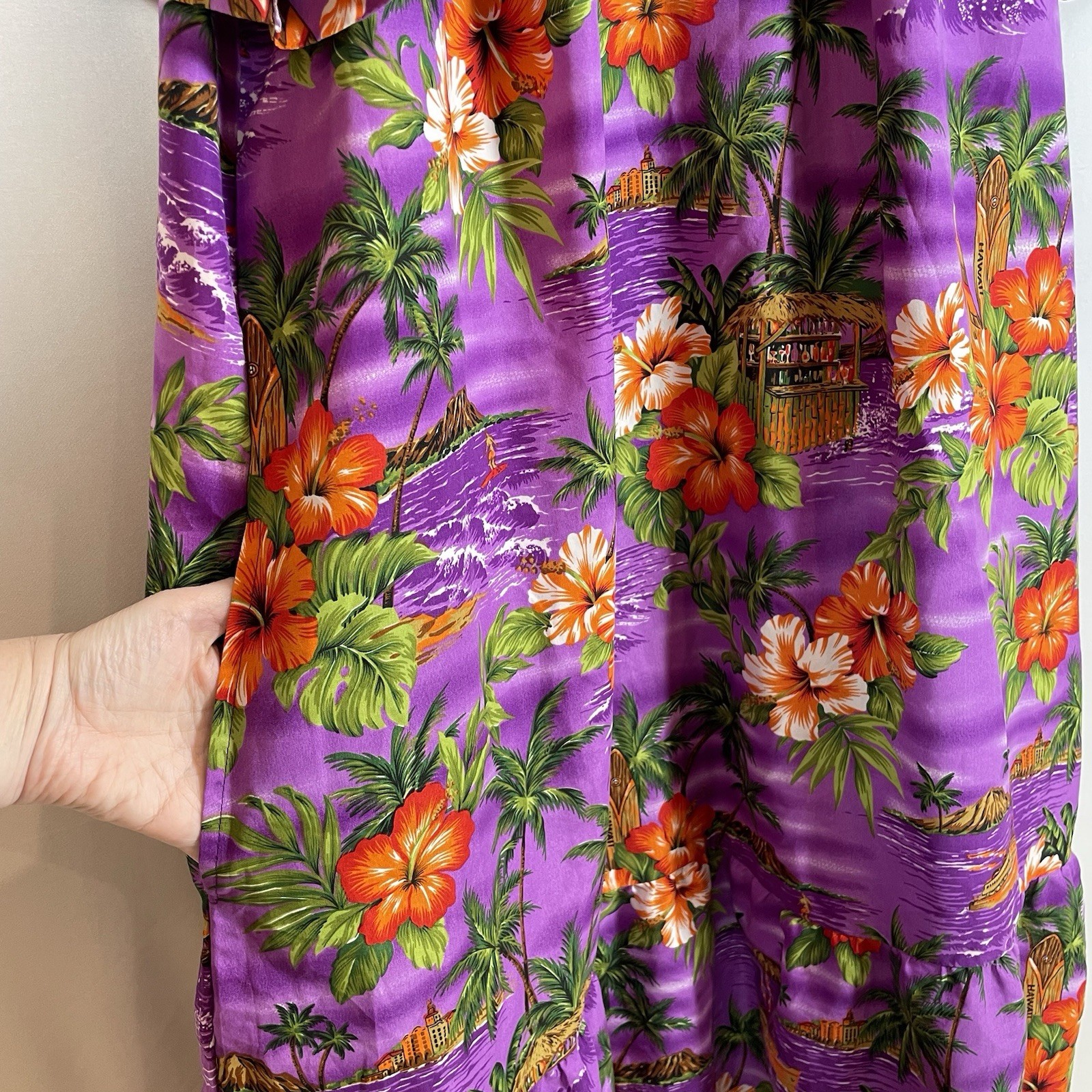 Vtg Hawaiian Naupaka Hawaii Dress XL Purple Floral Hibiscus Tropical Tiki