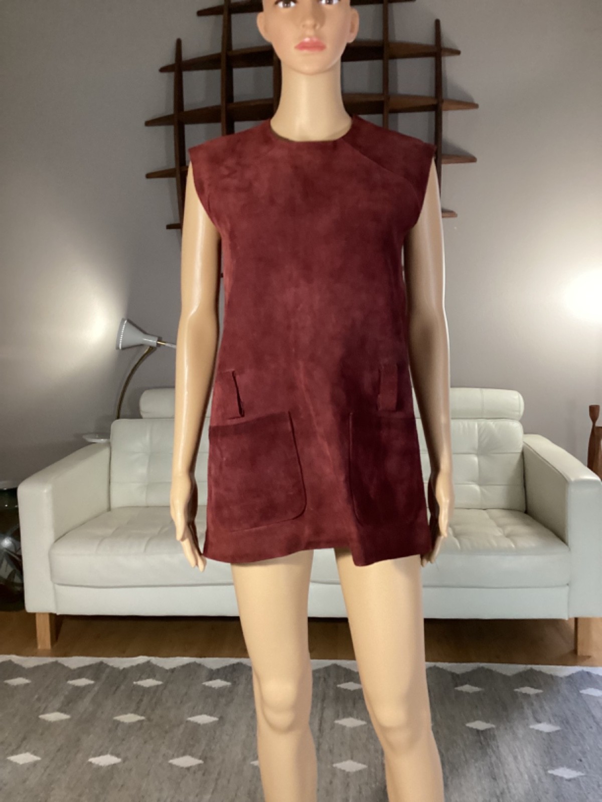 Vintage 60’s 70’s Sabrina Knits Brown Suede Leather Mini Dress Hippie Boho Mod