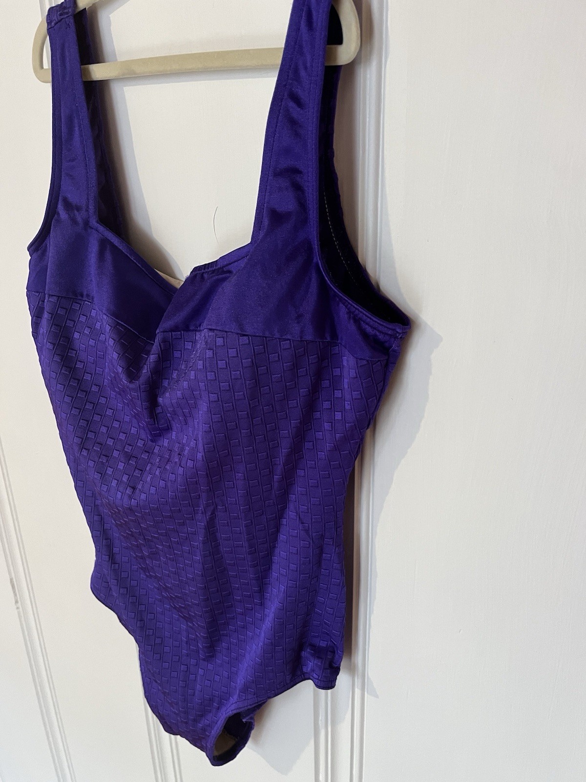 Vintage Maillot Batted 80s Swim Suit Size 12 C/D Purple Geometric Padding