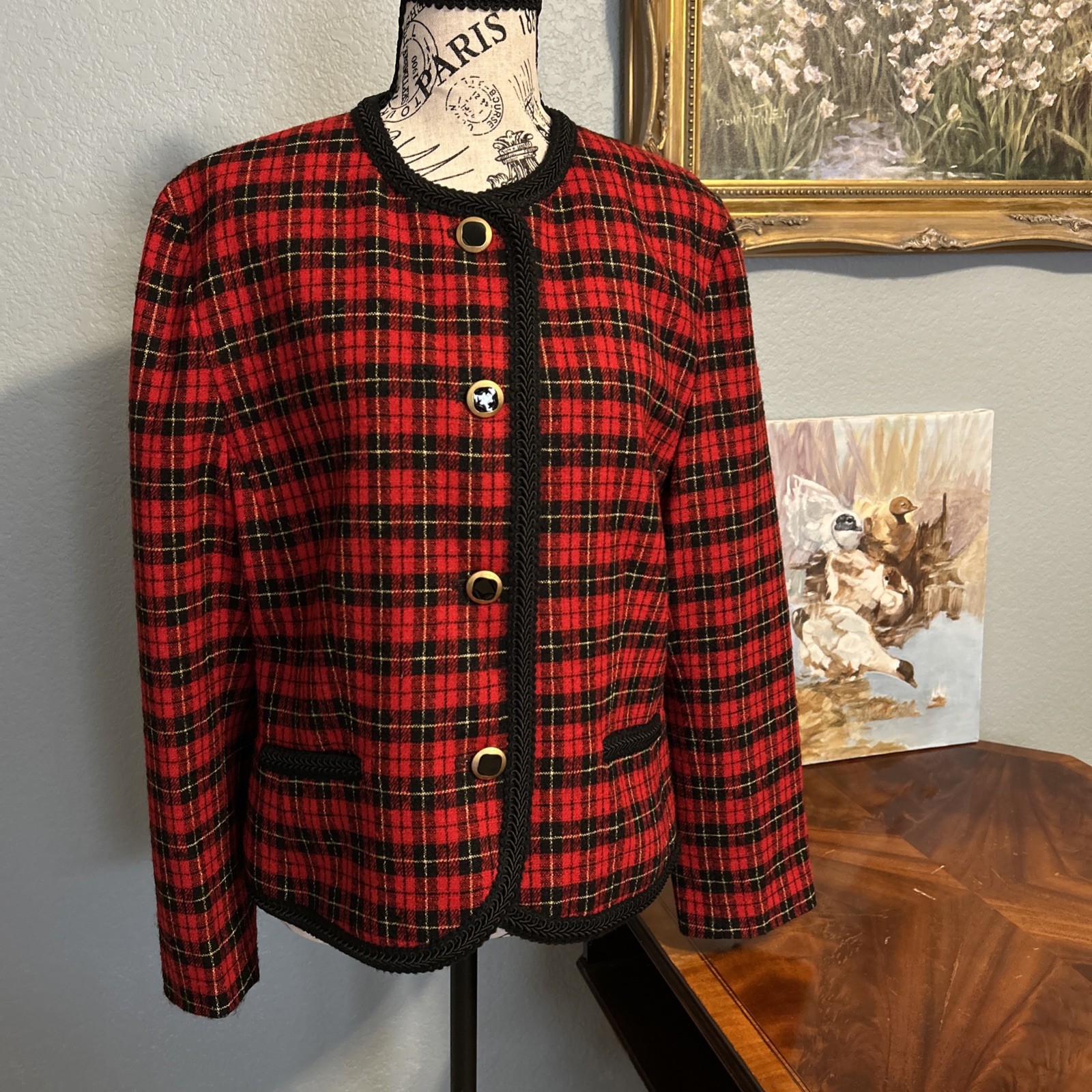Vintage ‘90s Pendleton Women’s Red And Black Plaid Blazer, 14.0, Wool Jacket