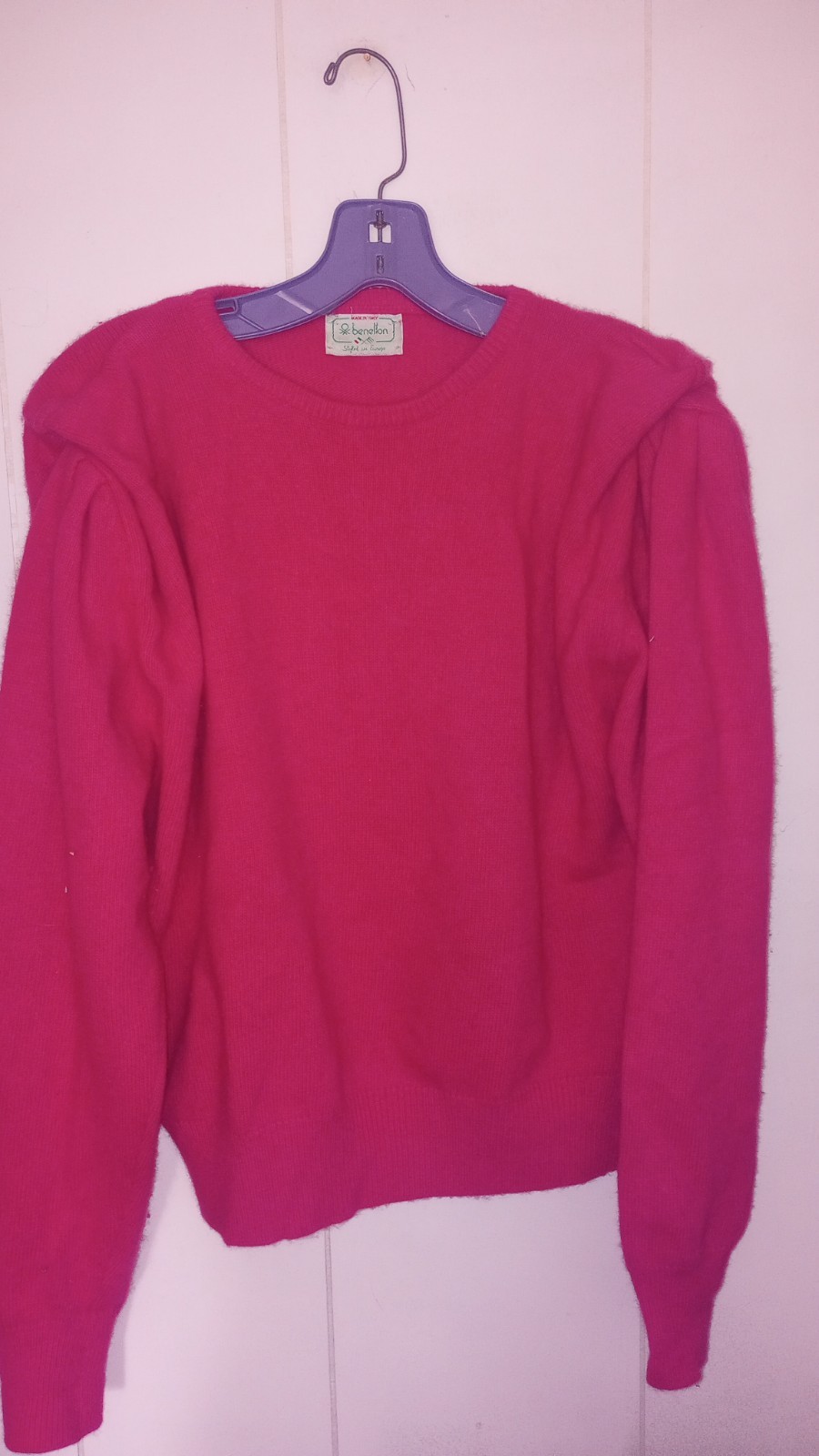 Vintage 80s United Colors Of Benetton Pink Italy Angora, Wool Knit Sweater L 40″
