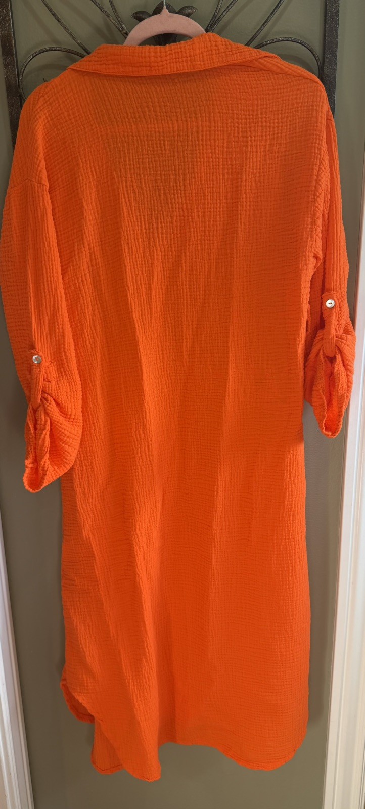 Beautiful Orange button down 100% Cotton dress made in Italy Gauze soft & comfy