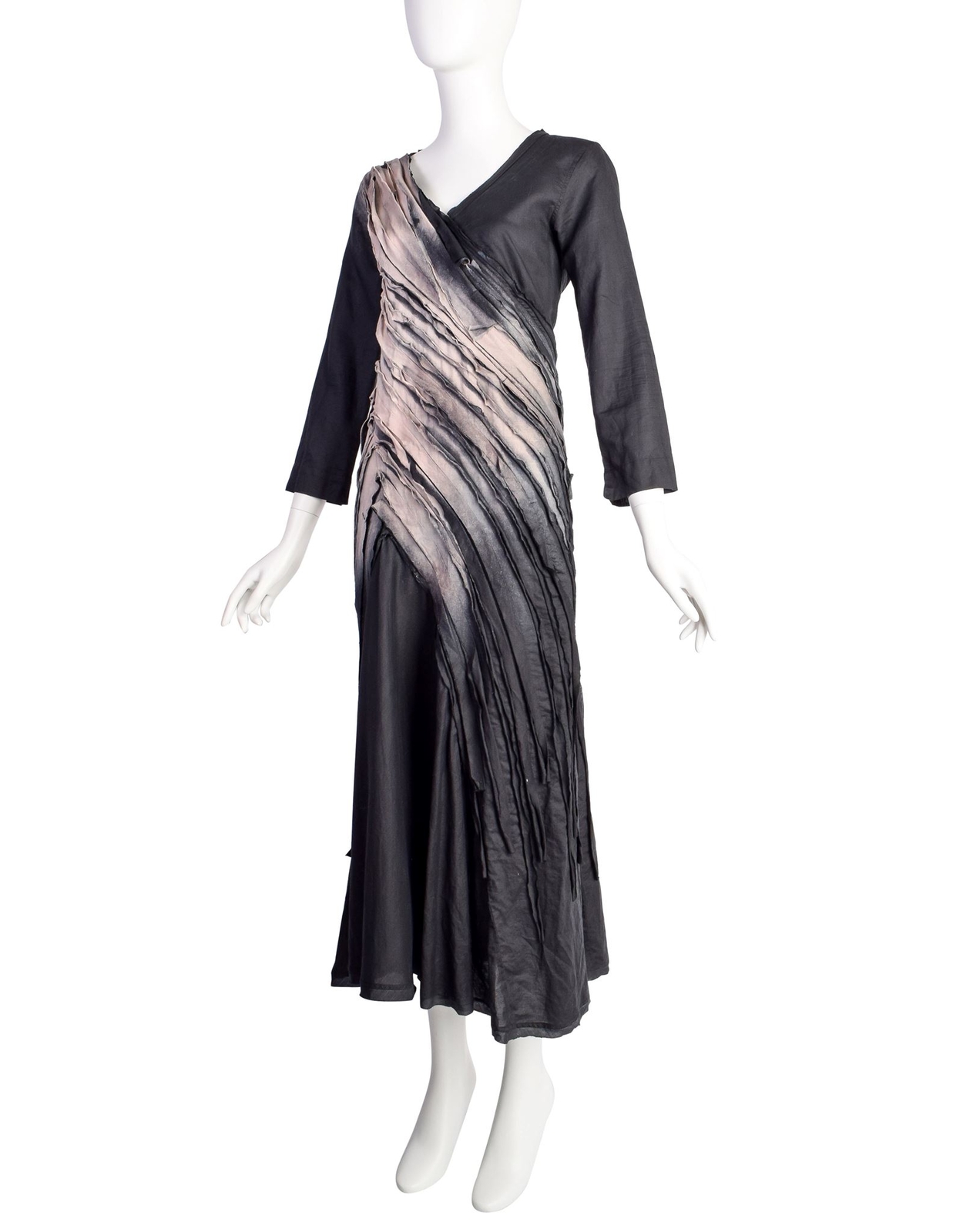 Issey Miyake Vintage SS 2006 Black Sand Distressed Overdyed Gathered Pleated Dre