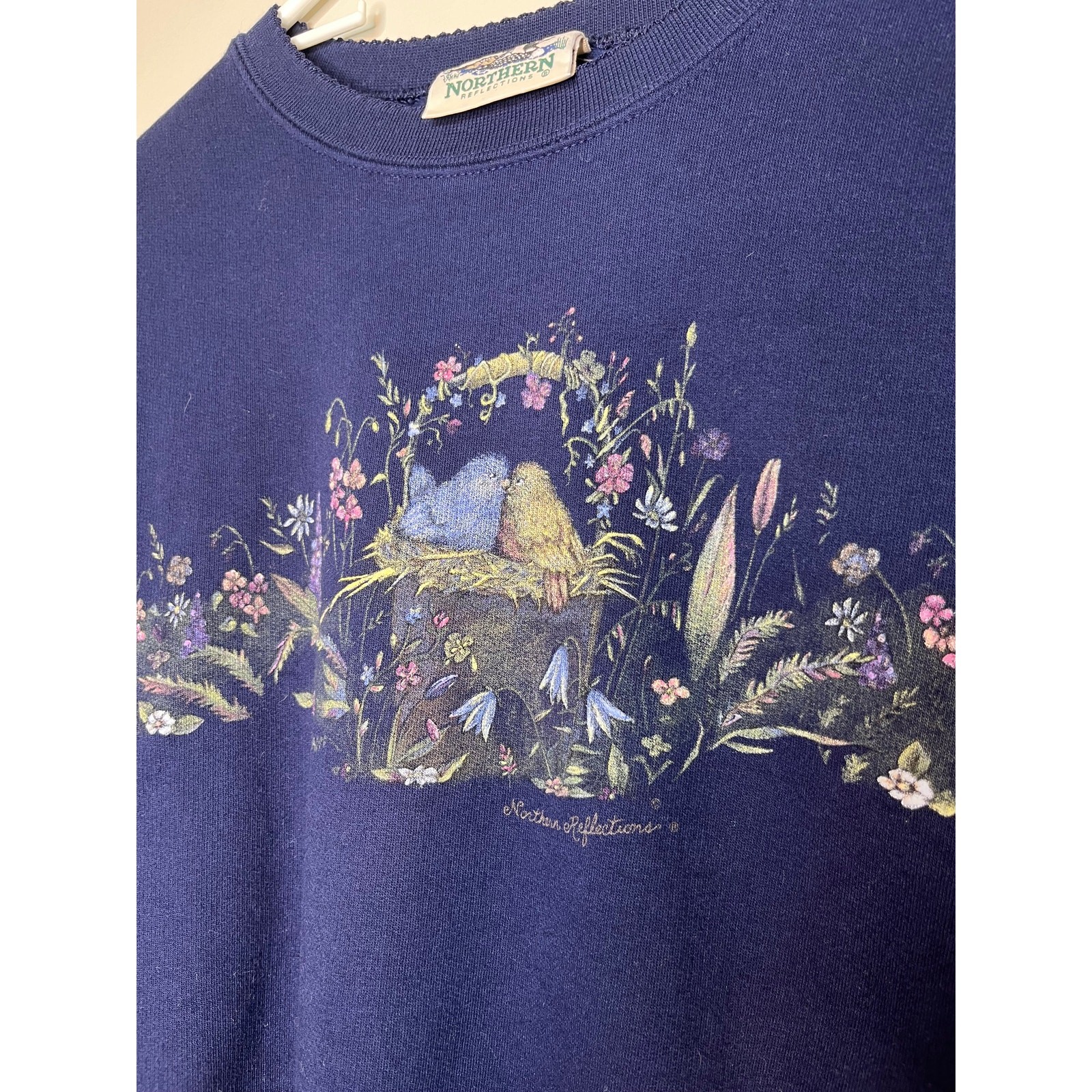 1980s Northern Reflections Birds Cottagecore Coquette Lace Granny Sweatshirt XL