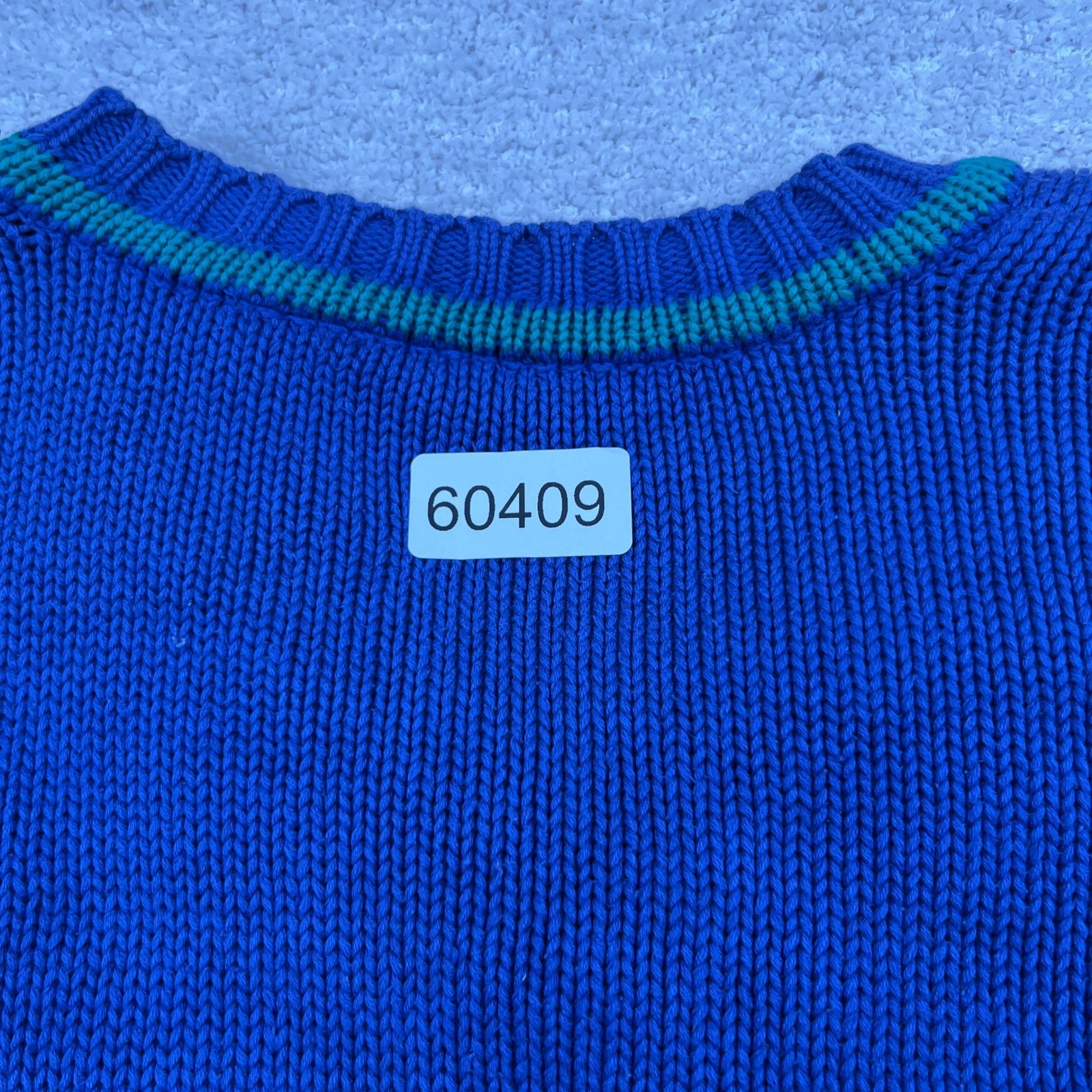 VTG LizSport Women Blue Striped V-Neck Cotton Knit Sweater Size S RN 52002