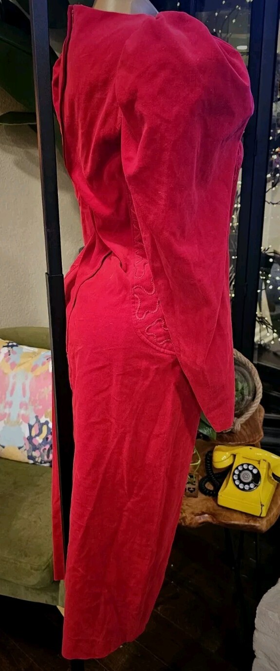 Vintage Barboglio Cristina Jan 80s Red Velvet Dress Size 8 Puffed Sleeves