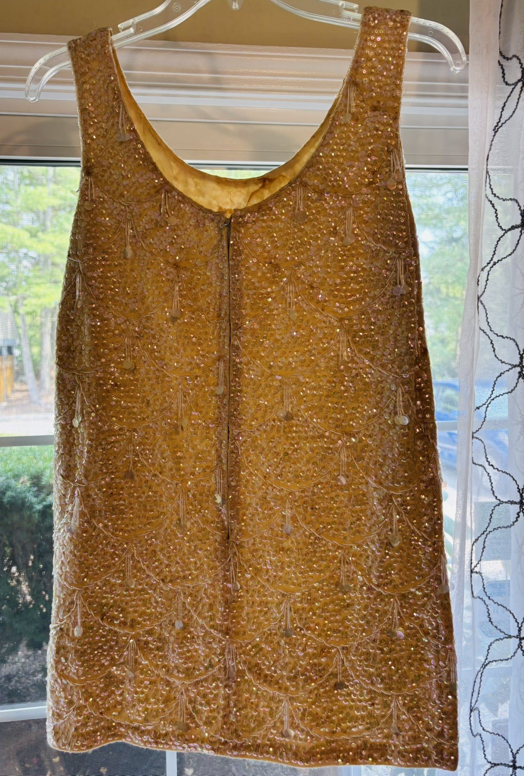 Authentic Vintage 1960s Hand Beaded Iridescent Scalloped Tank with Beaded Fringe