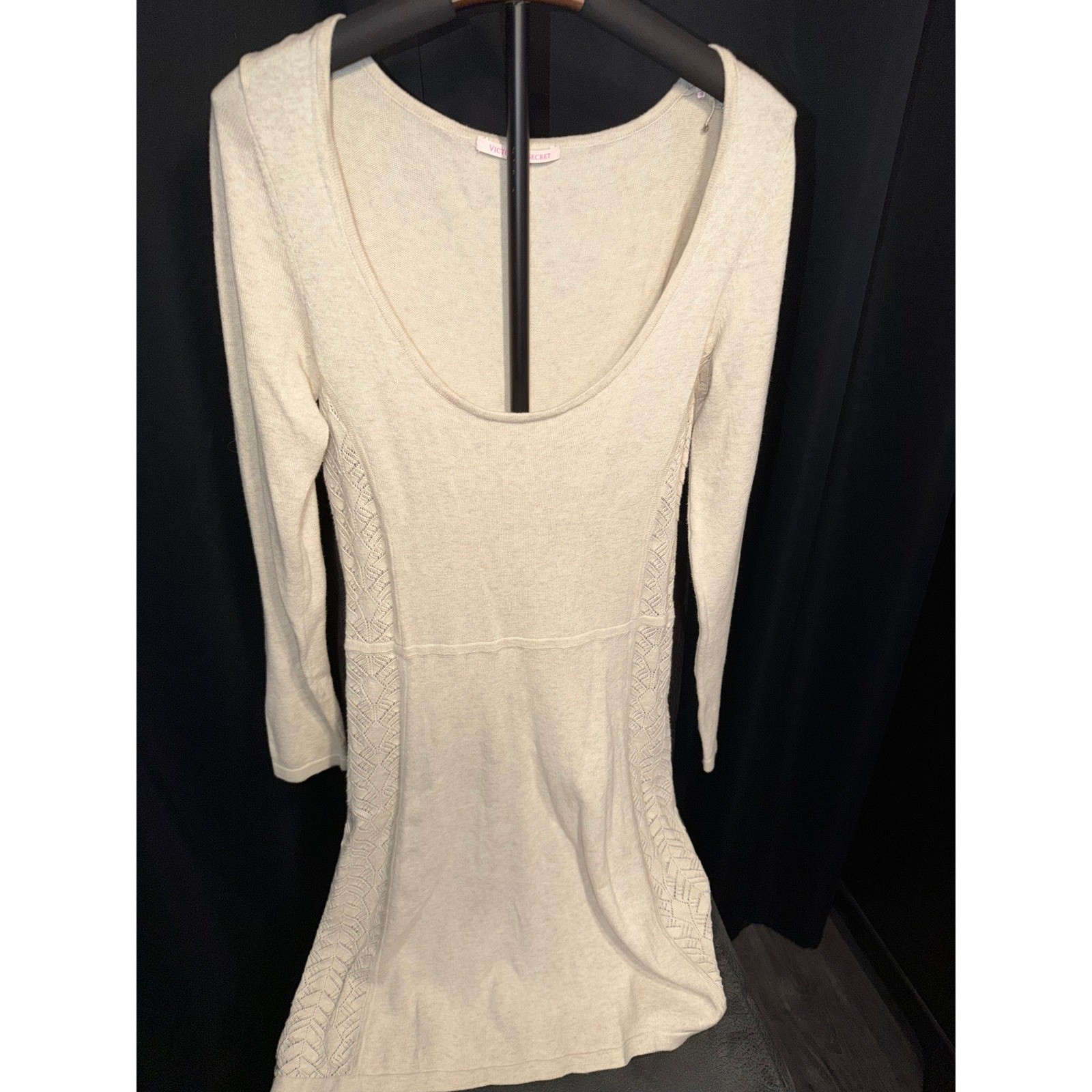 Victorias Secret Oatmeal Beige Pointelle Knit Scoop Size M Coquette Balletcore