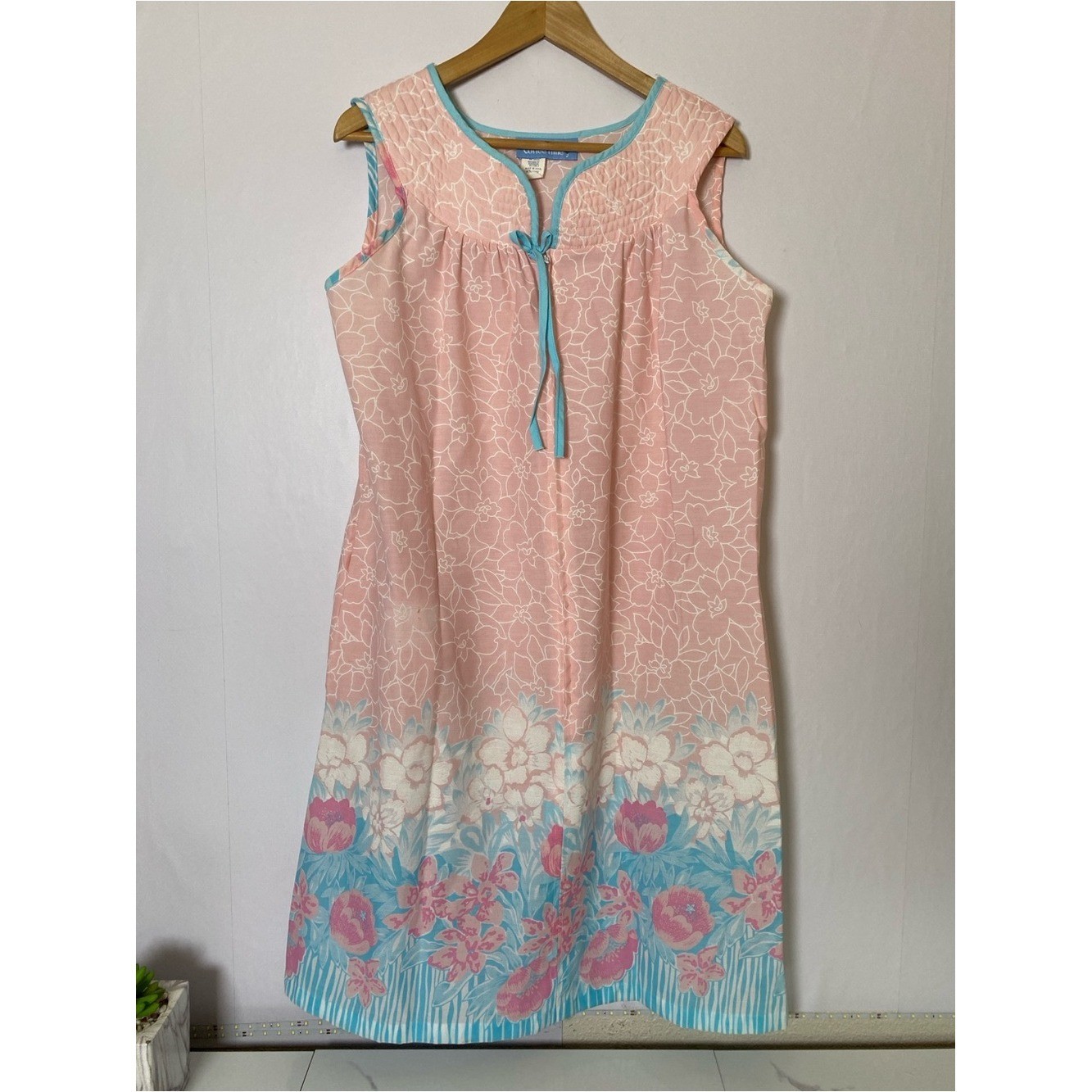 Vintage Coffee Time Women’s Chemise Sleepwear Medium Zip-up Lightweight Floral