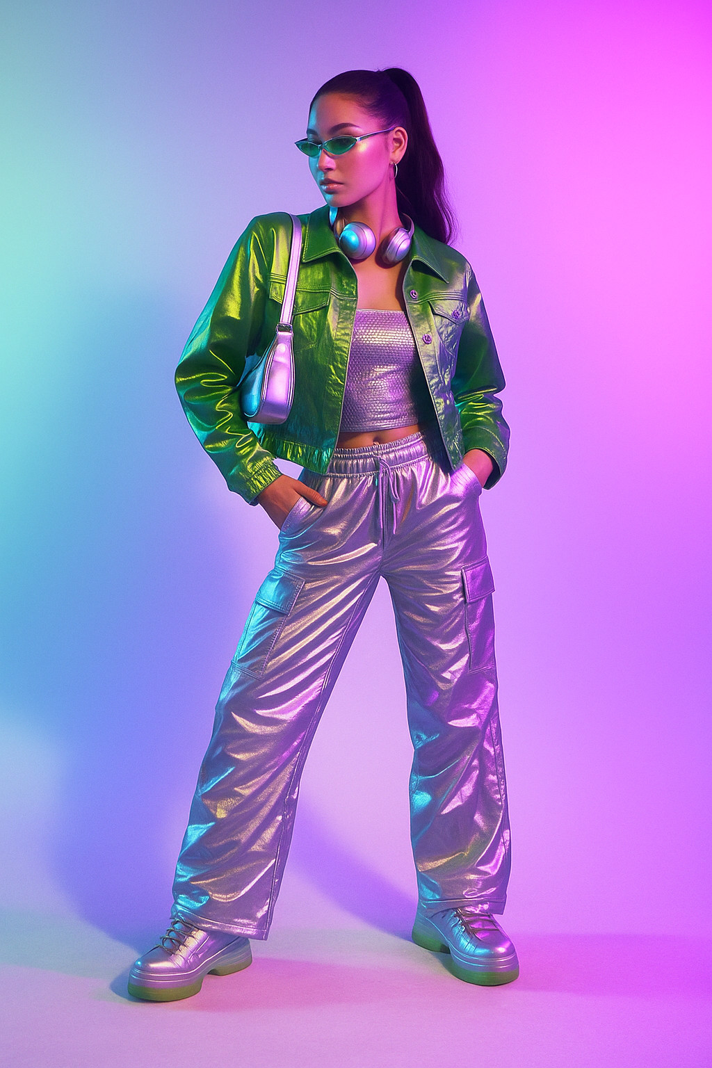 Vintage Diesel Females Jacket Green Shiny Y2K Satin Look Size 36/38 Fitted
