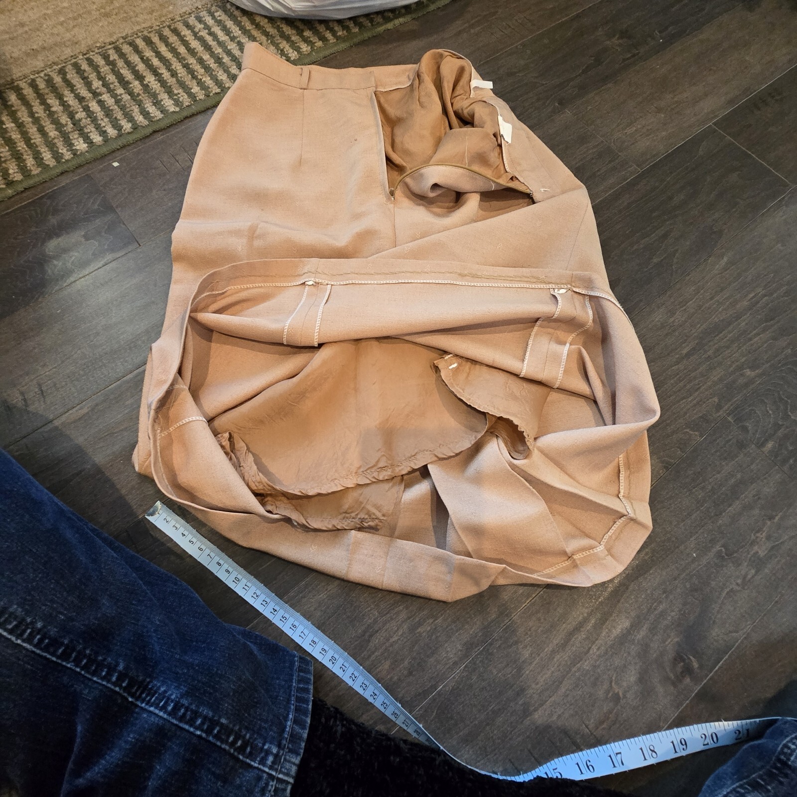 Vintage 60s 70s China Skirt Tan Khaki Chinese 27 Silk blend School XS Severance