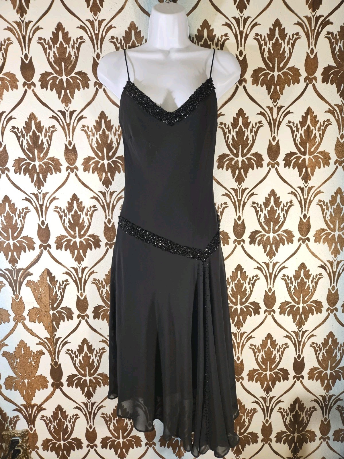 Vtg. ETNAFELE Bazil Women’s M Black Chiffon Beaded Embellished Lined Salsa Style