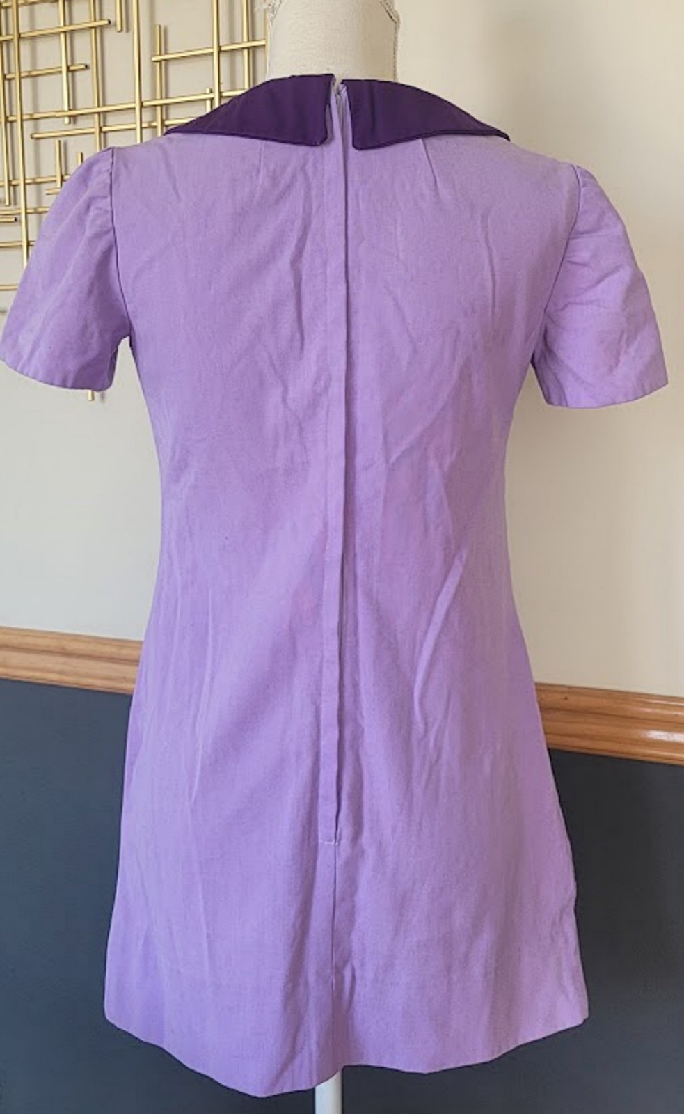 Vintage 60s 70s Mod Purple Mini Dress Shift Retro Go Go Twiggy Peter Pan Collar