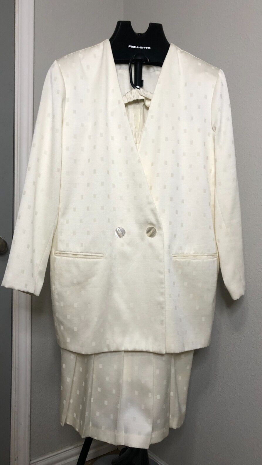 Vintage Chad Stevens Ltd Skirt Suit Ivory Cream Jacquard Mother of Pearl Plus 18